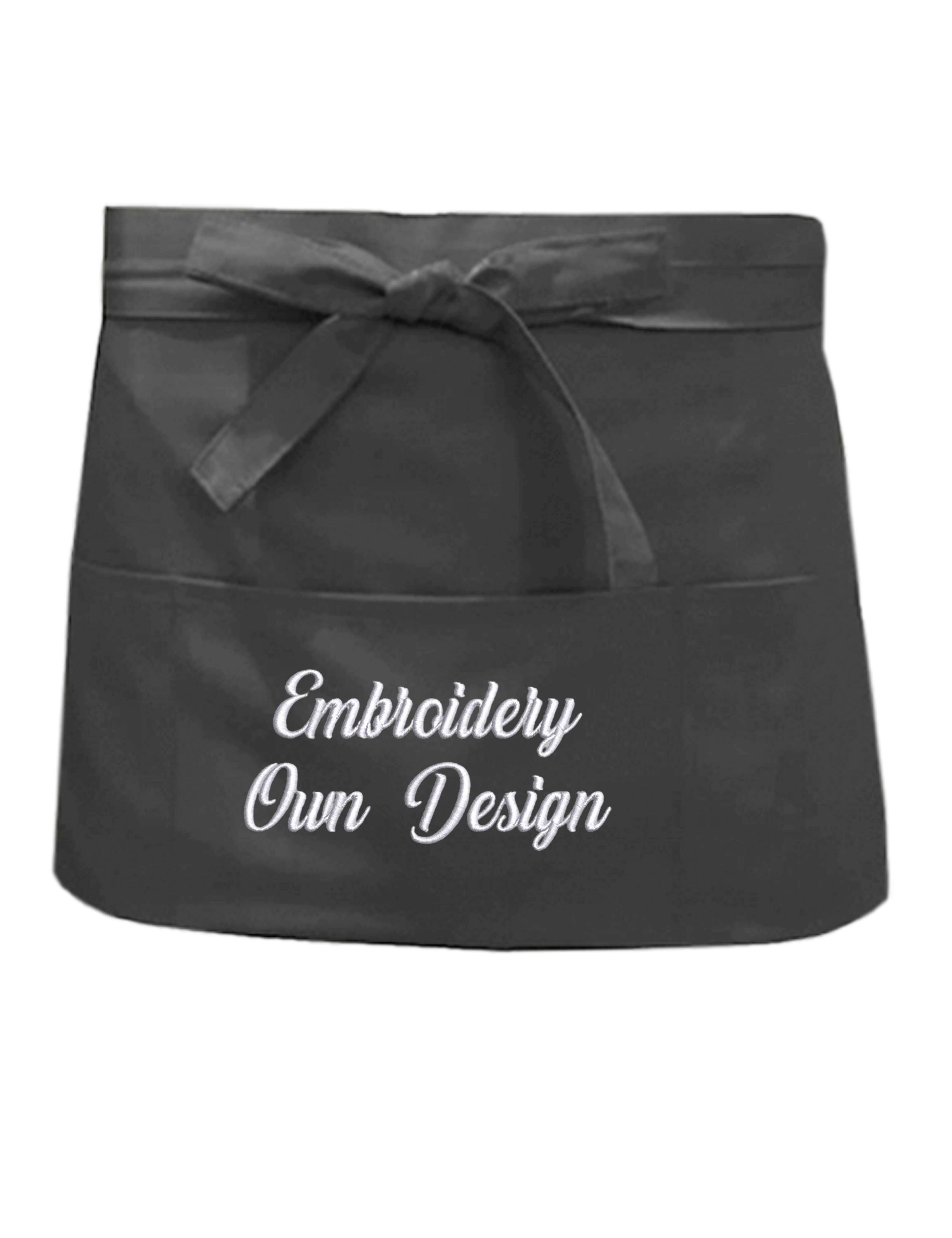 Personalised Short Waist Apron with Pockets Dark Grey with embroidery