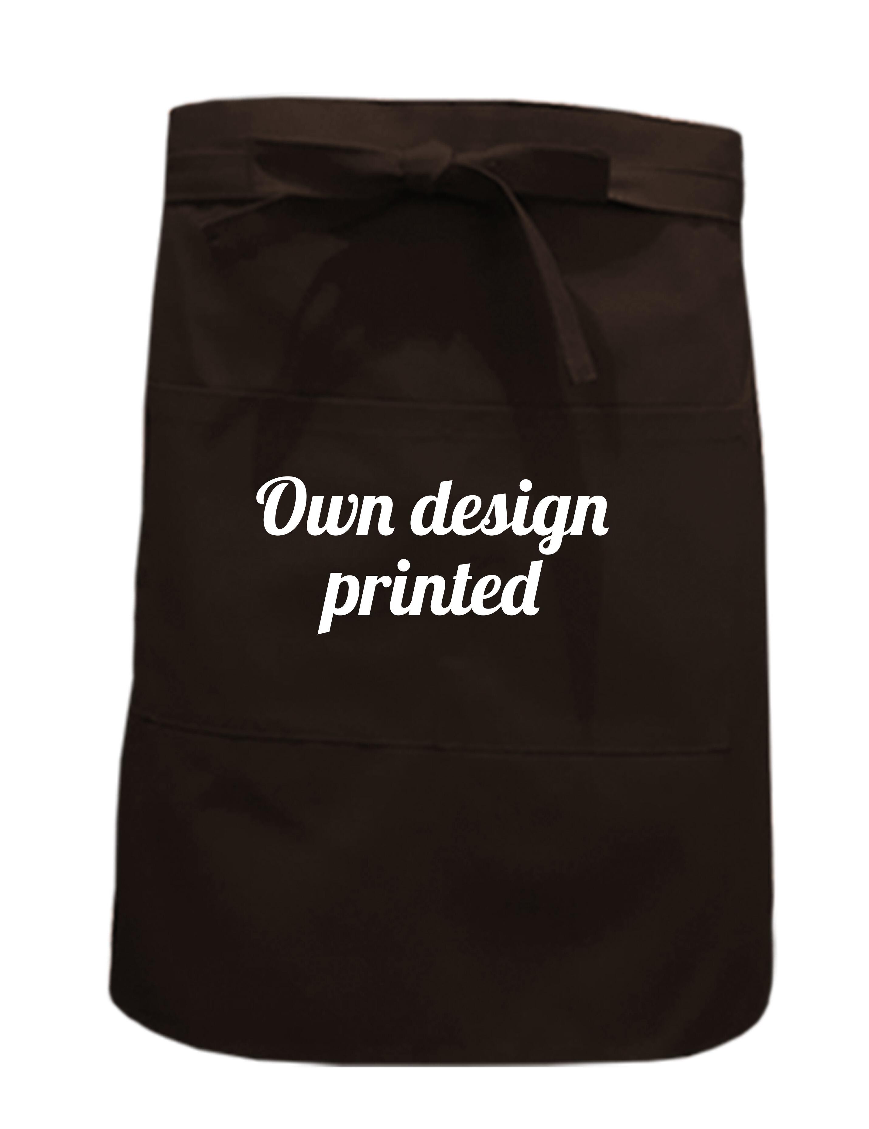 Personalised mid length waist apron with pockets brown printed