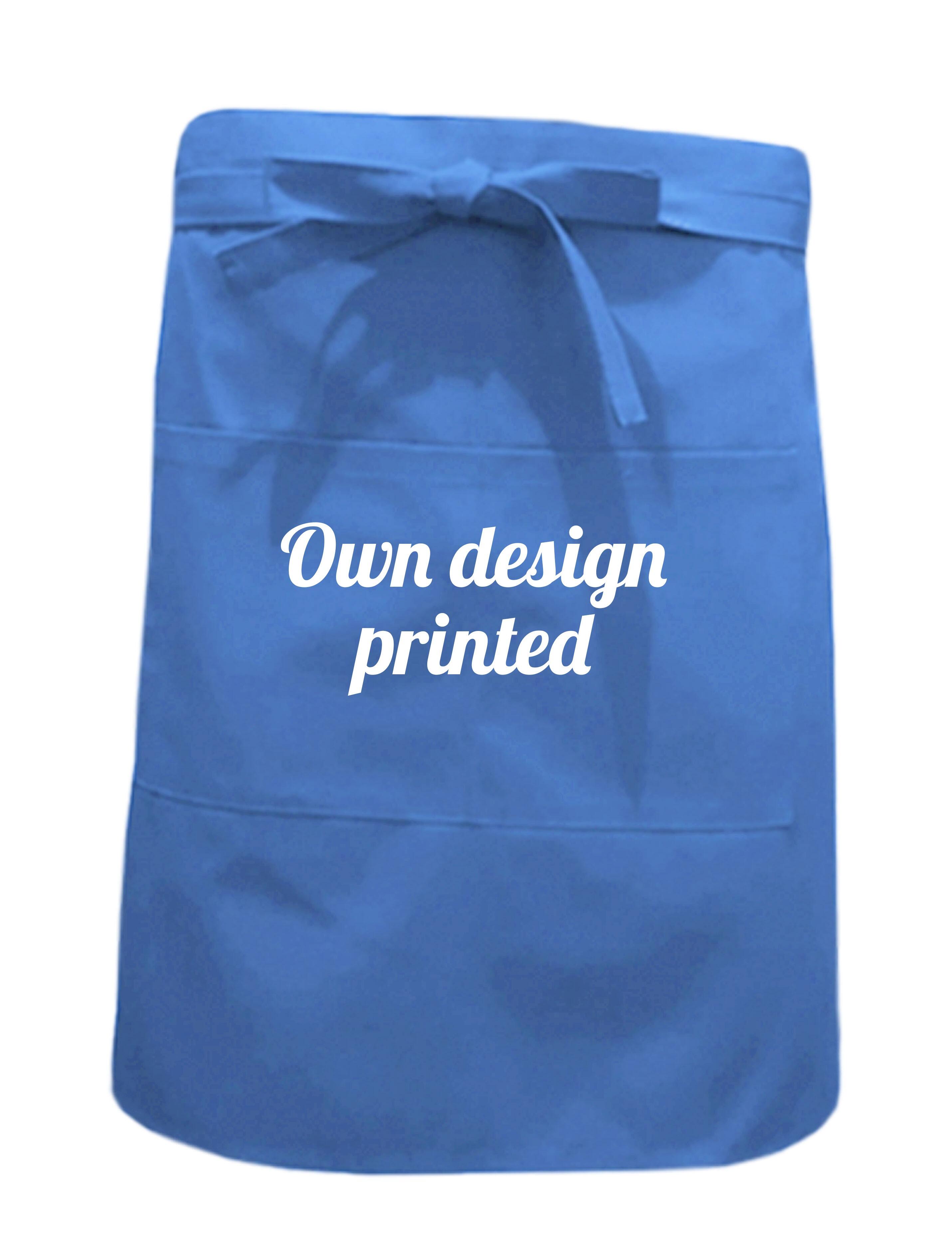 Personalised mid length waist apron light blue printed