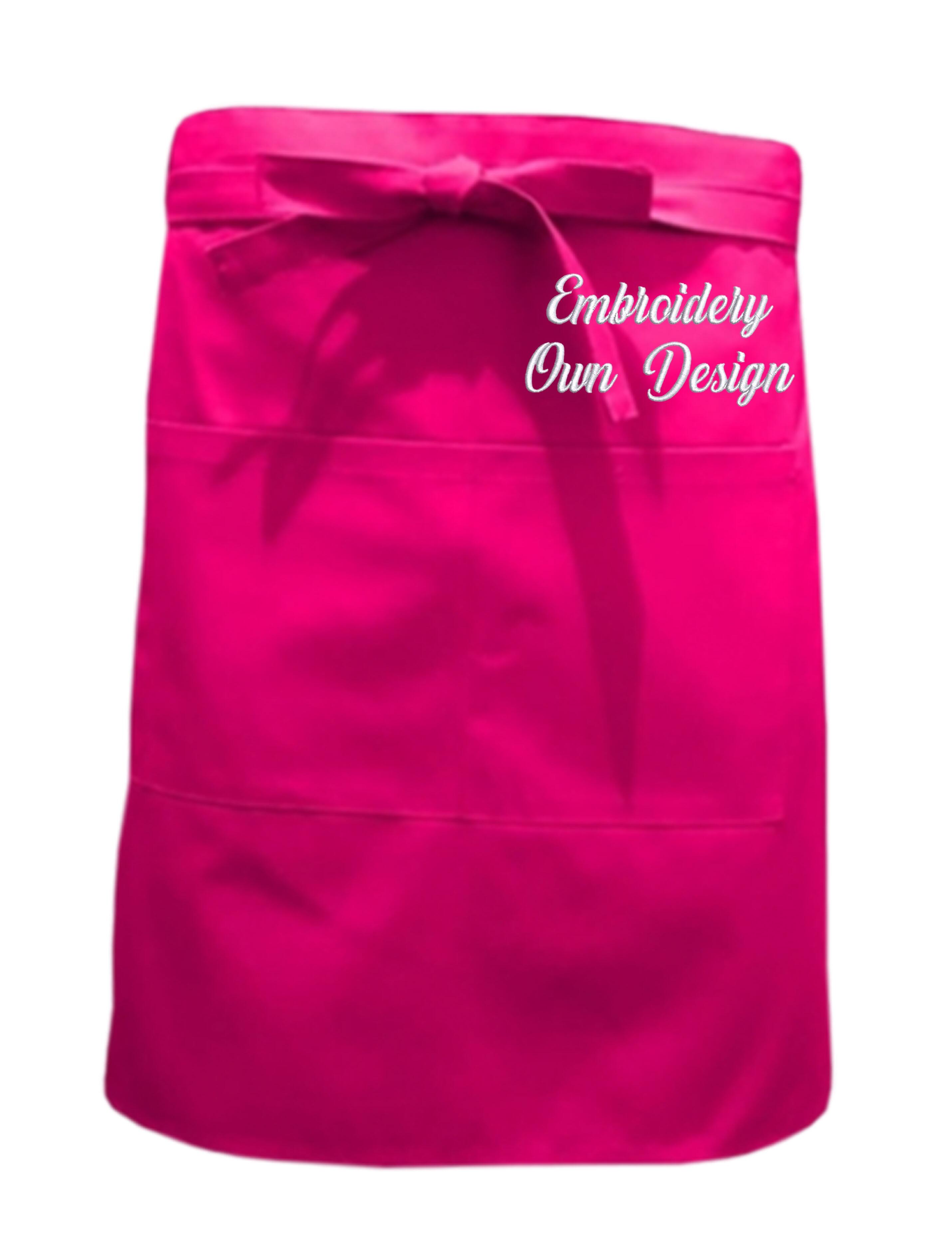 Personalised Waist Apron with Pockets Hot Pink with embroidery