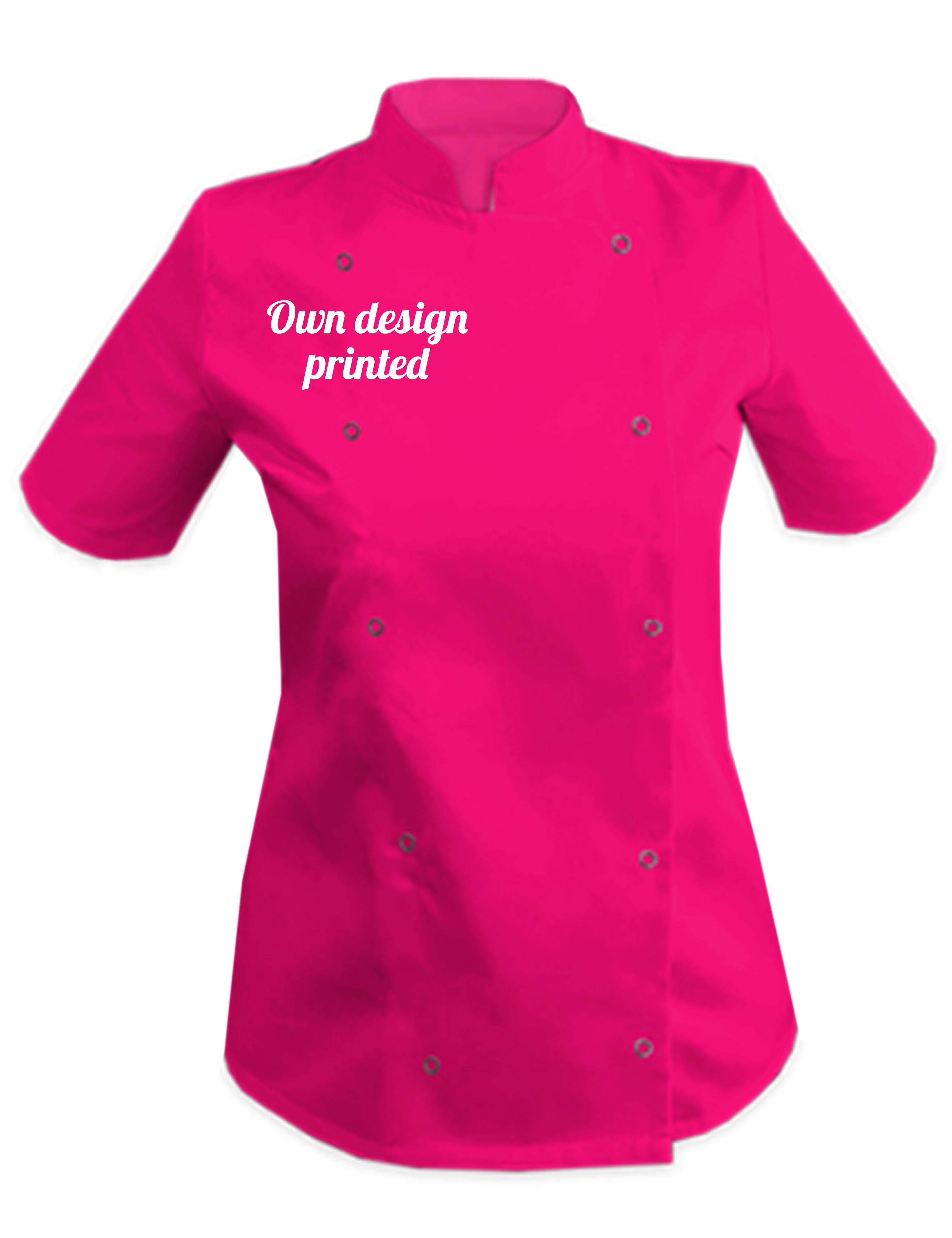 Personalised Women's Short Sleeve Chef's Jacket hot pink with print