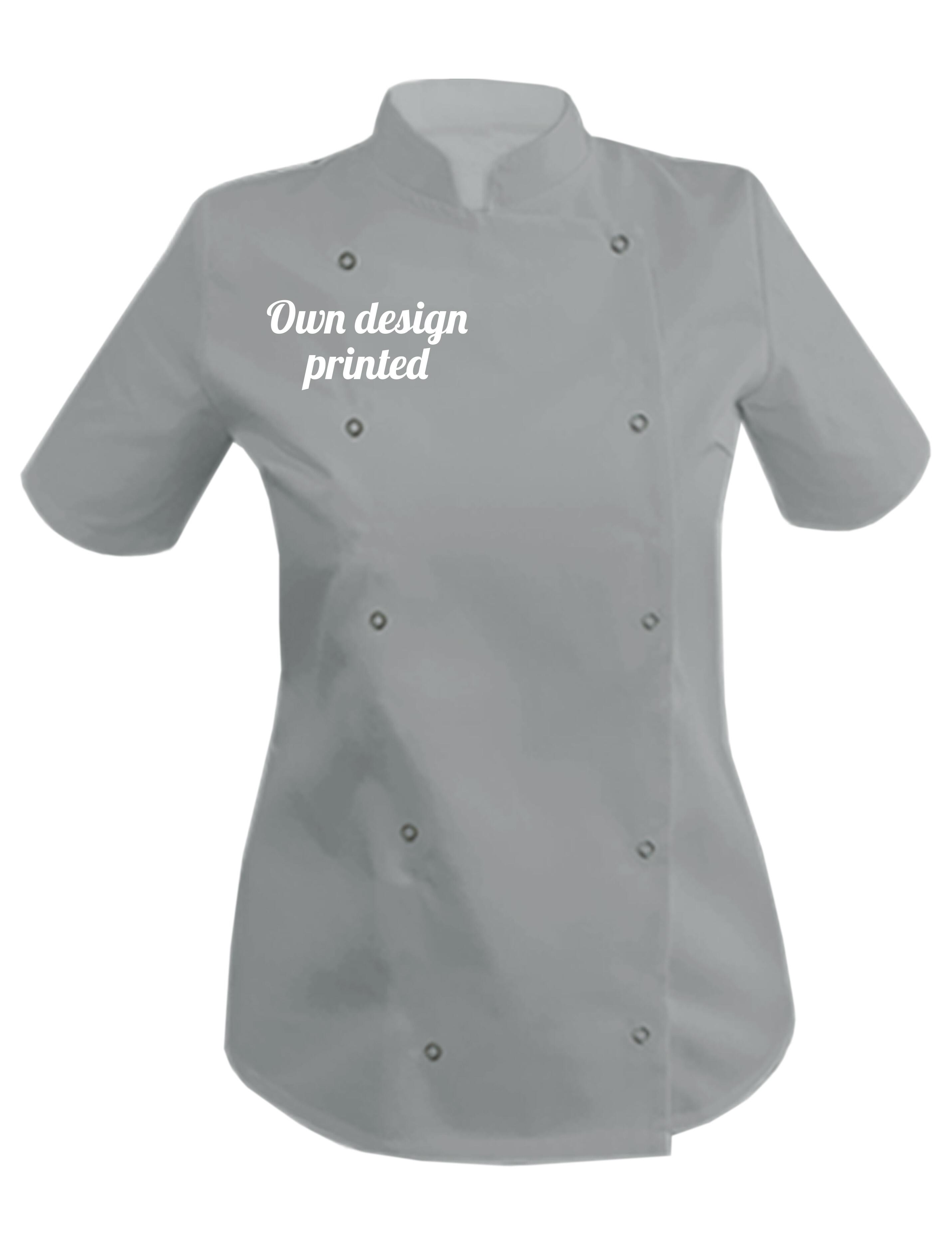 Personalised Women's Short Sleeve Chef's Jacket Light Grey with print
