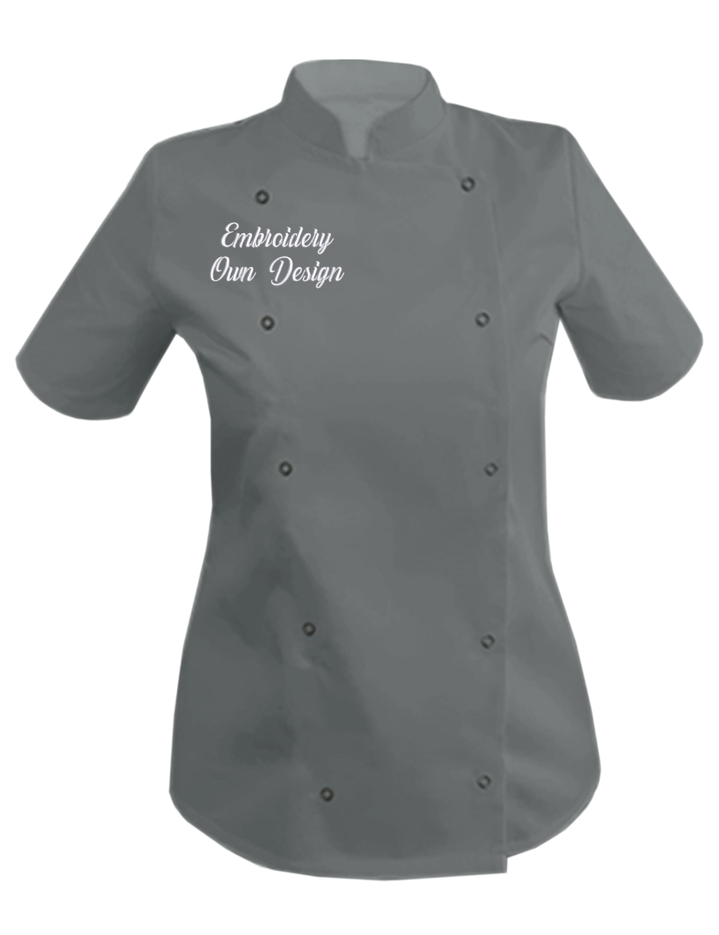 Personalised Women's Short Sleeve Chef Jacket Grey with Embroidery