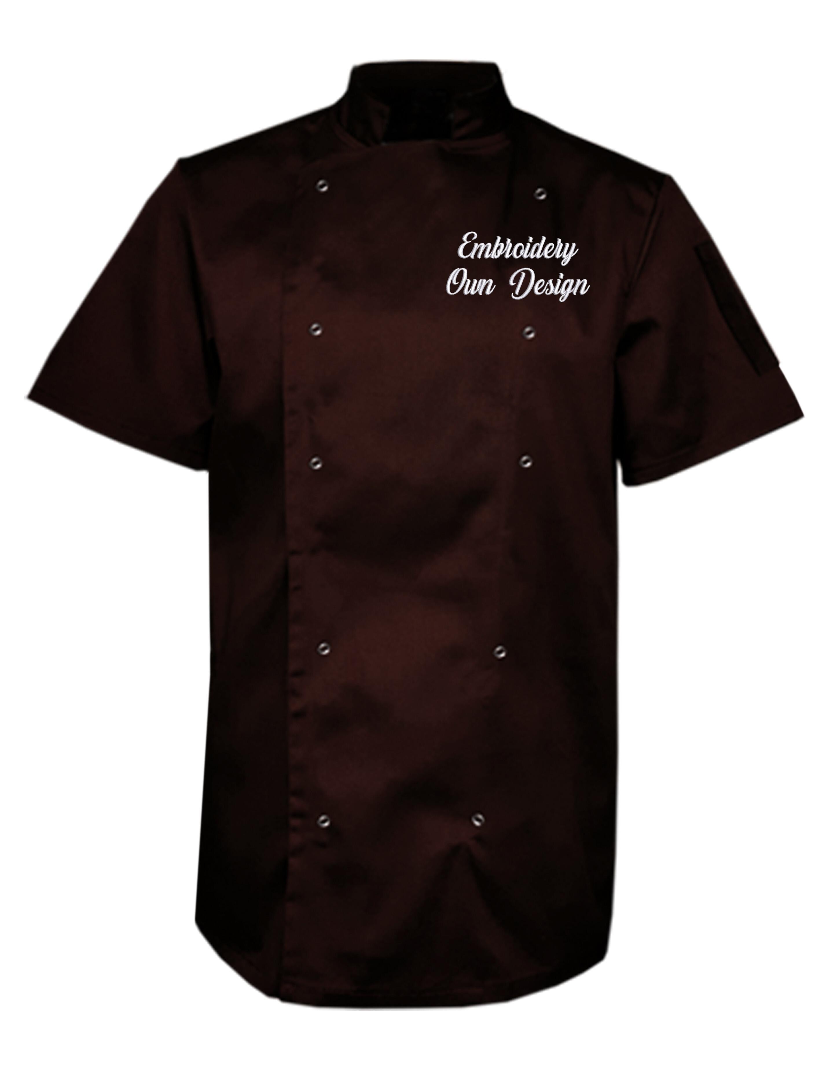 Personalised Plus Size Short Sleeve Chef's Jacket Brown with embroidery