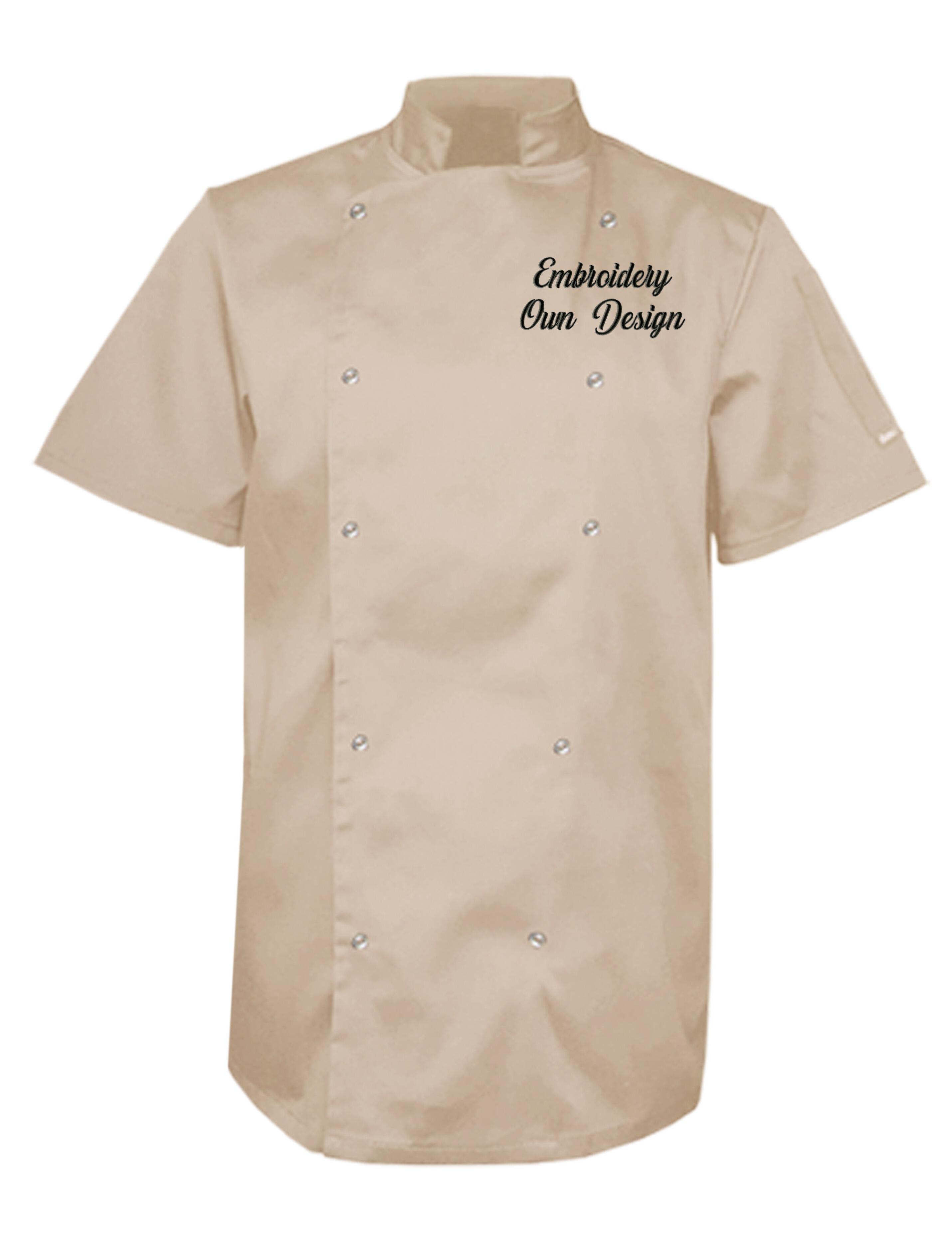 Personalised Plus Size Short Sleeve Chef's Jacket Cream with embroidery