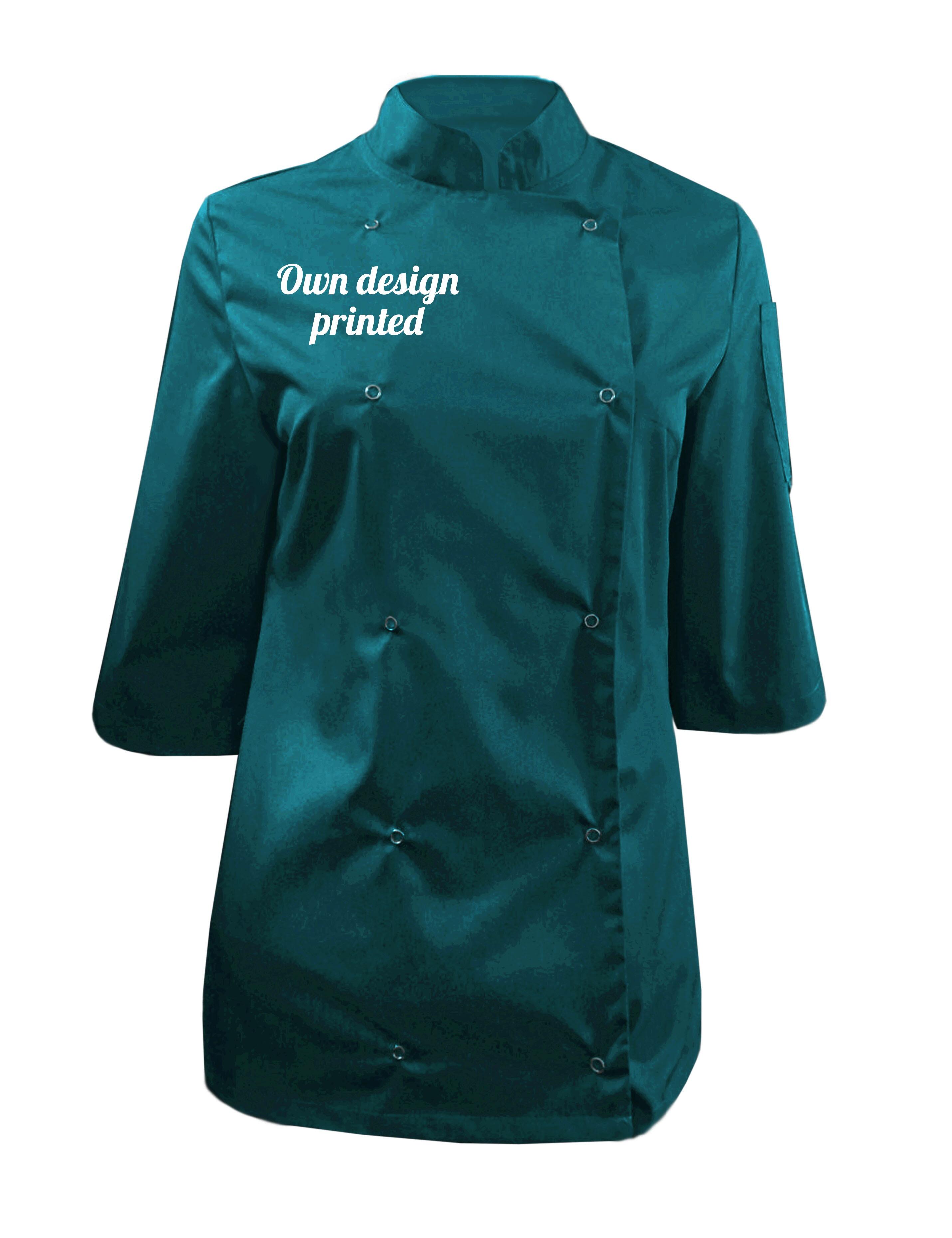 Personalised Women's 3/4 Sleeve Chef's Jacket Teal with print