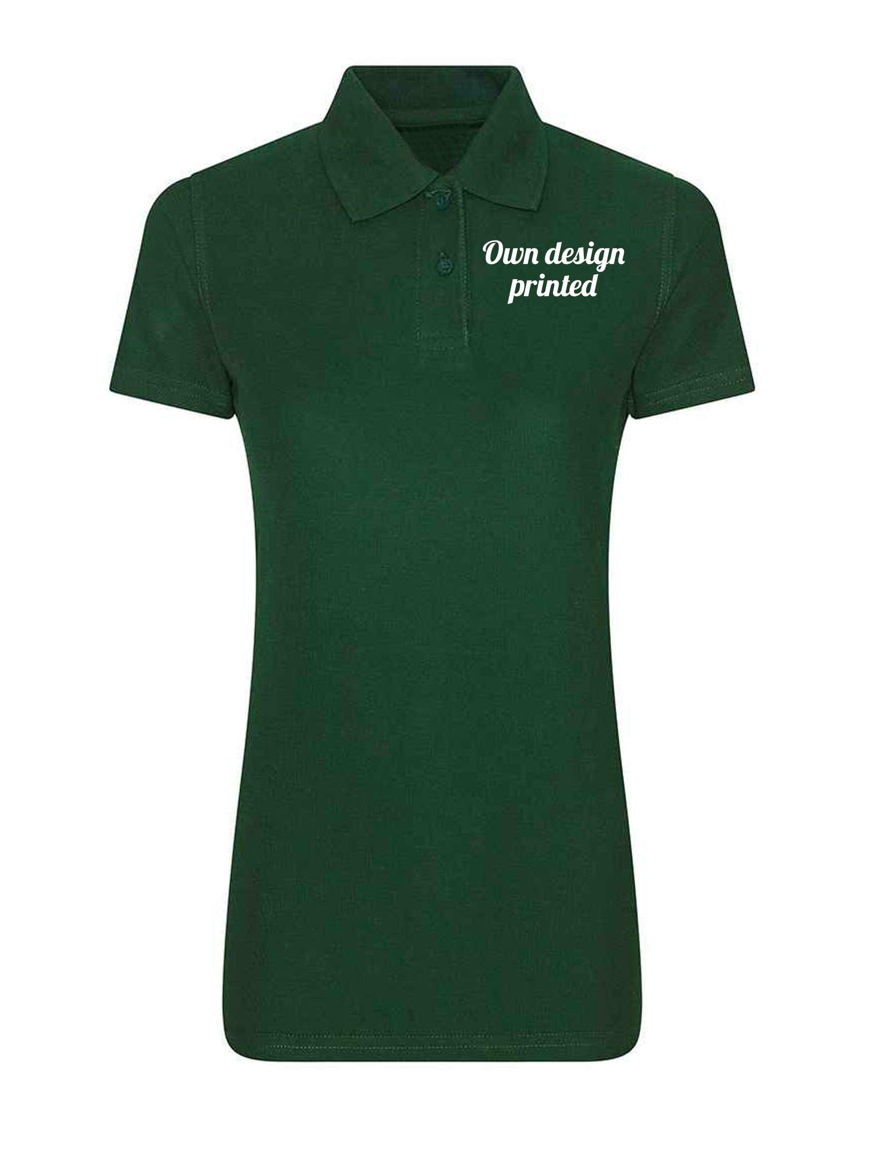Personalised Women's Short Sleeve Polo Shirt Bottle Green with print