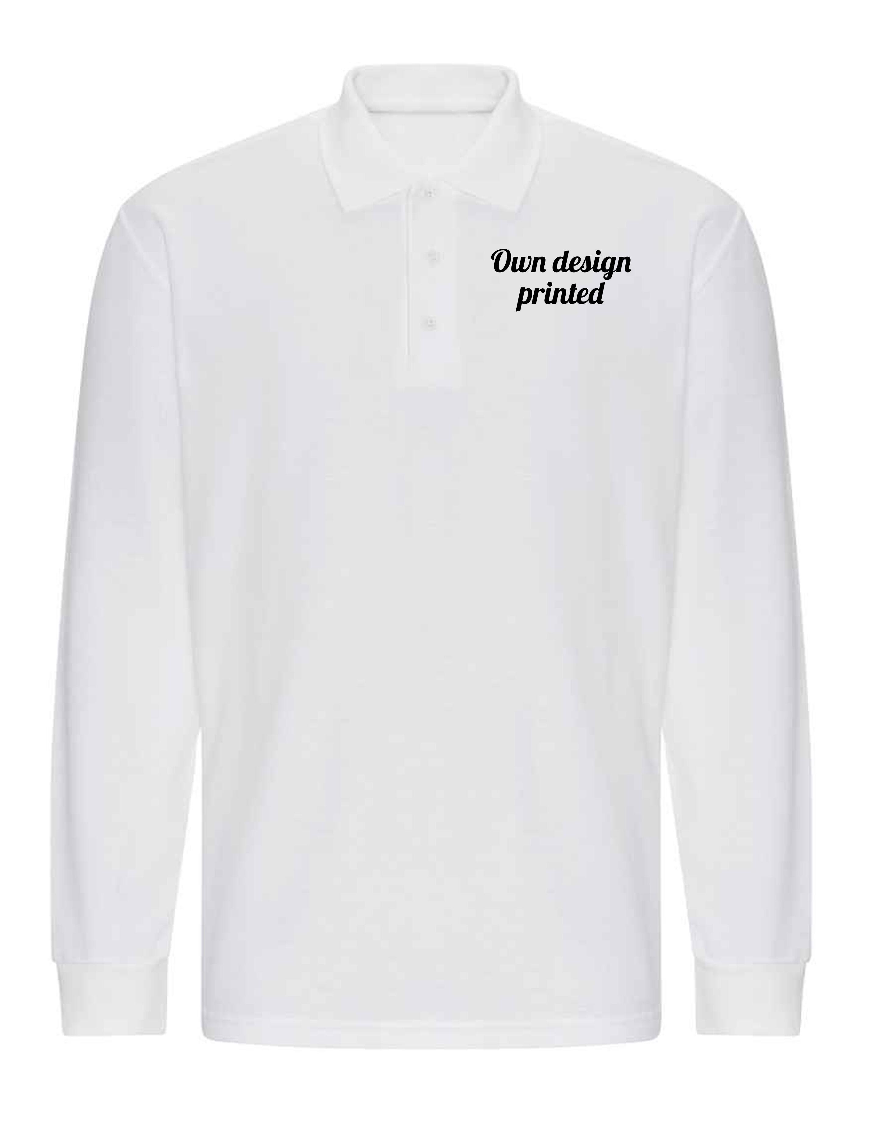 Personalised Long Sleeve Polo Shirt with print white
