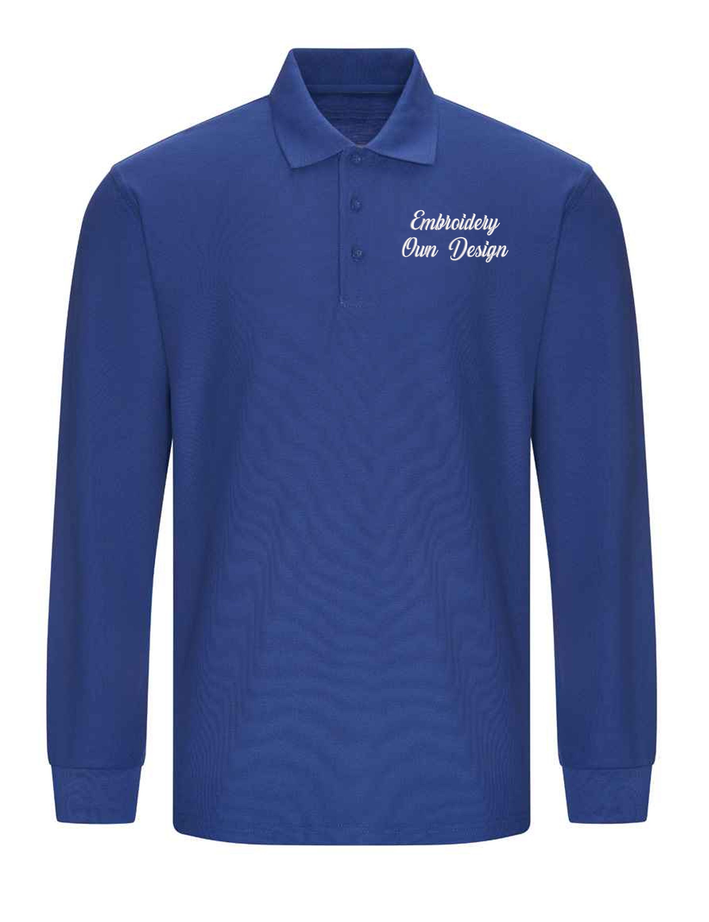 Personalised Long Sleeve Polo Shirt with embroidery Royal Blue