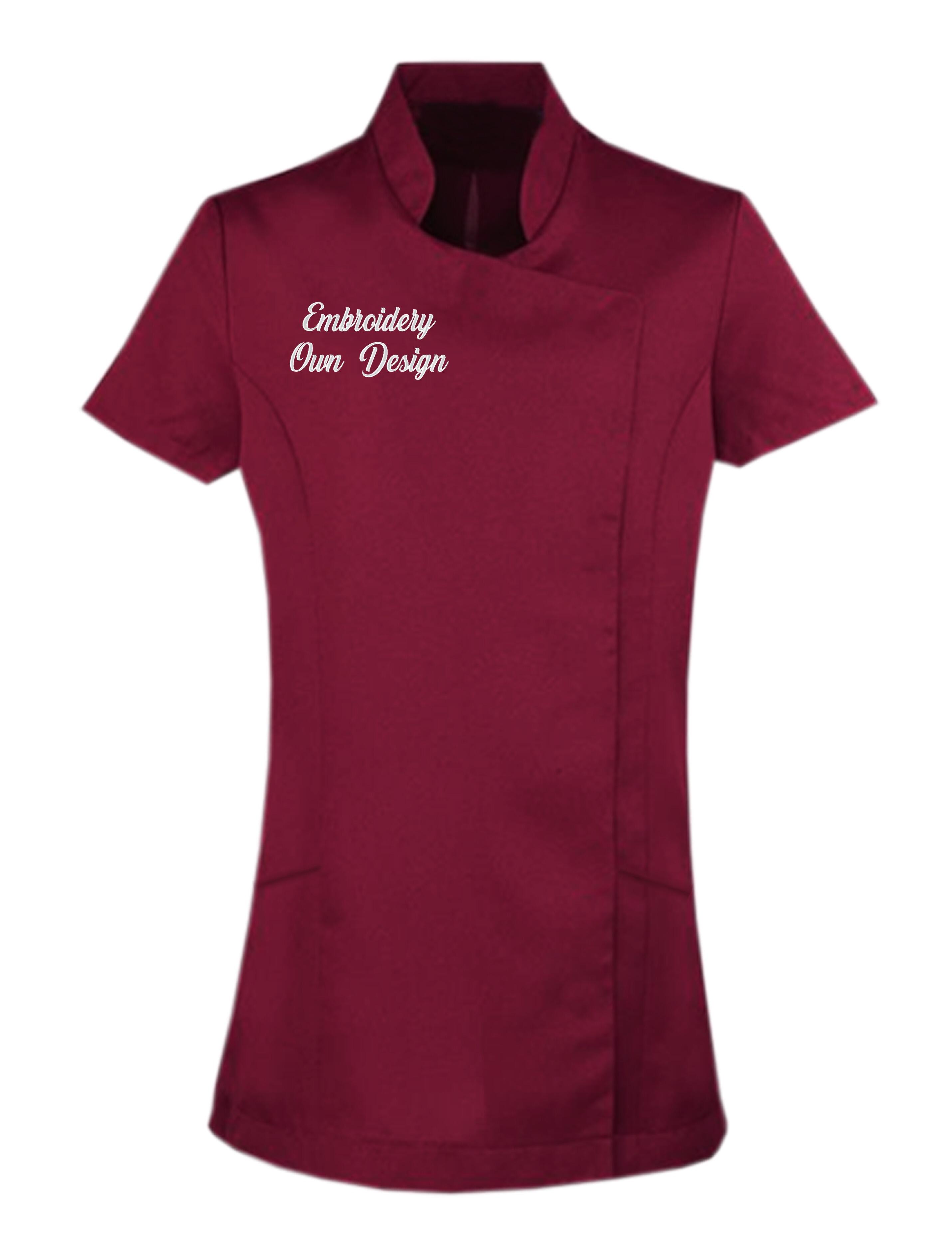 Personalised Women's Short Sleeve Beauty tunic with embroidery burgundy