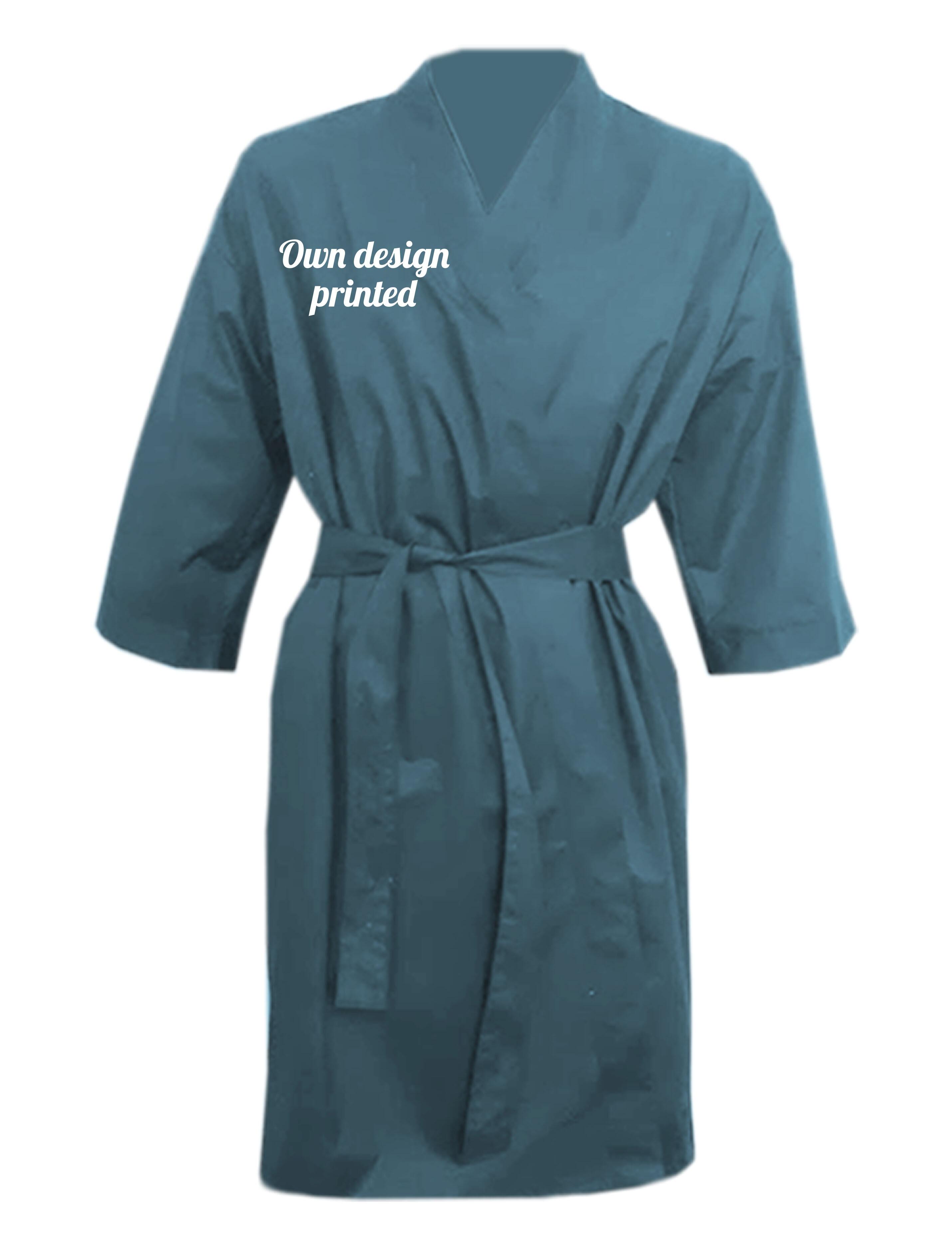 Personalised Hairdressing kimono gown with print steel blue