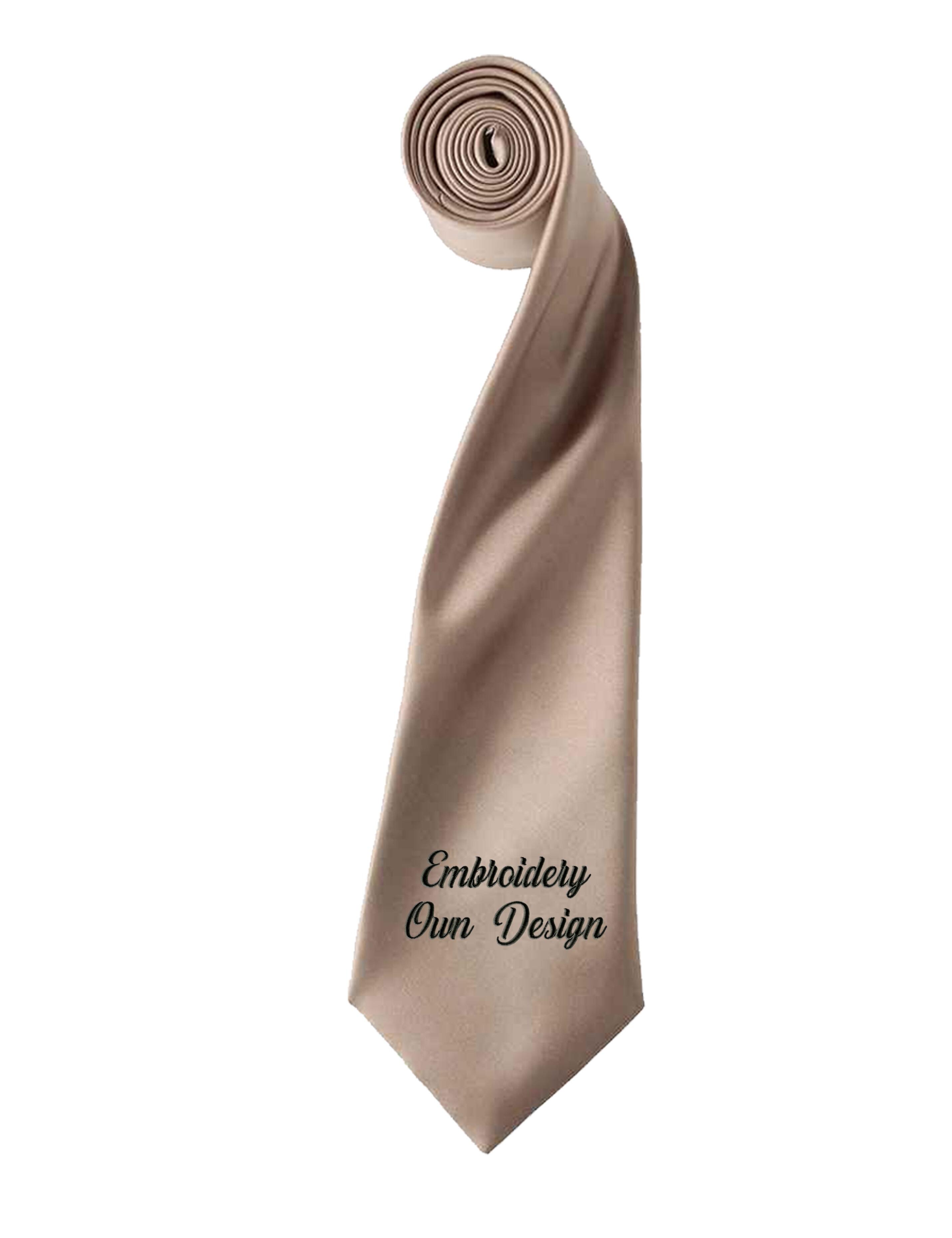 Personalised Embroidered Satin Tie Cappuccino