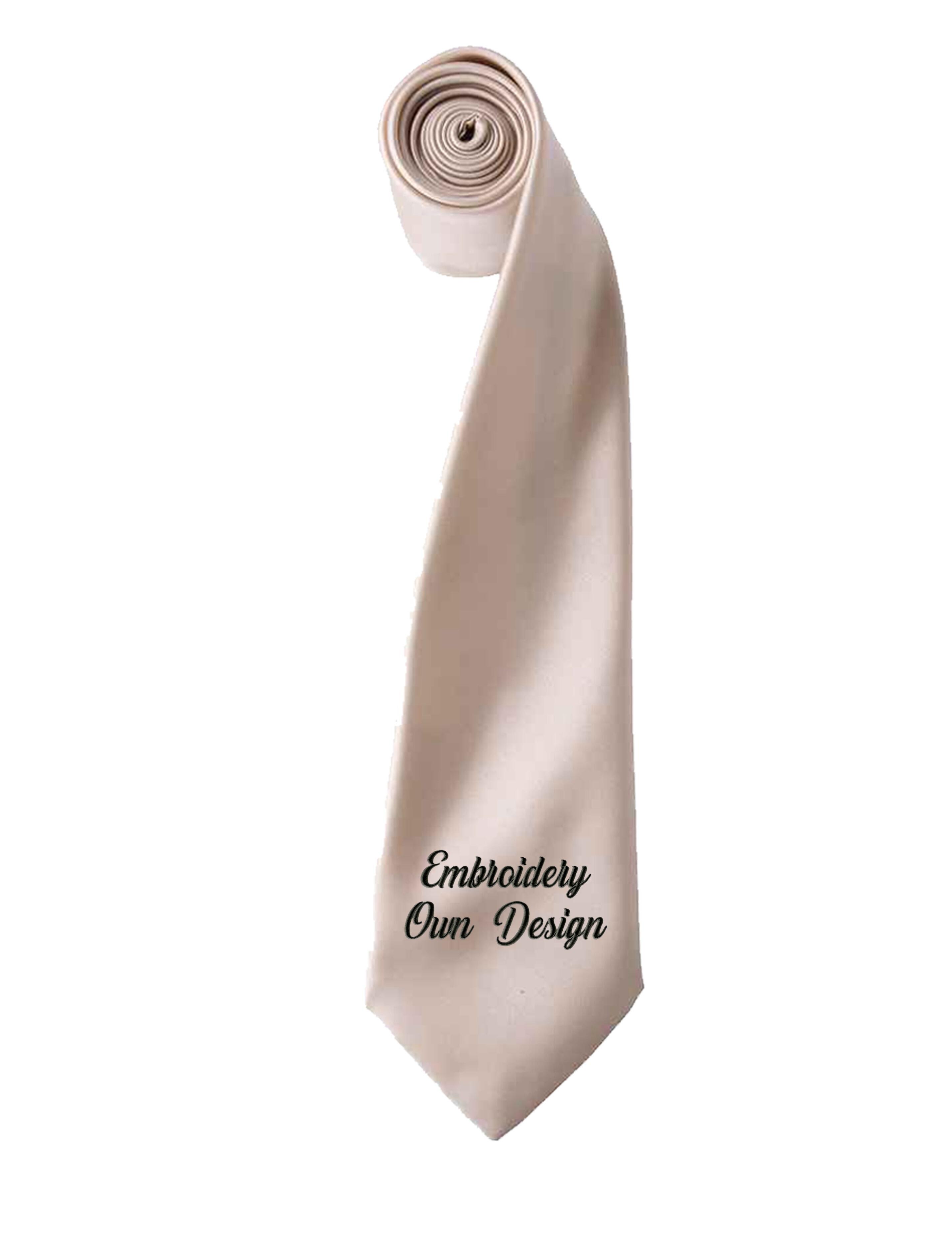 Personalised Embroidered Satin Tie Cream
