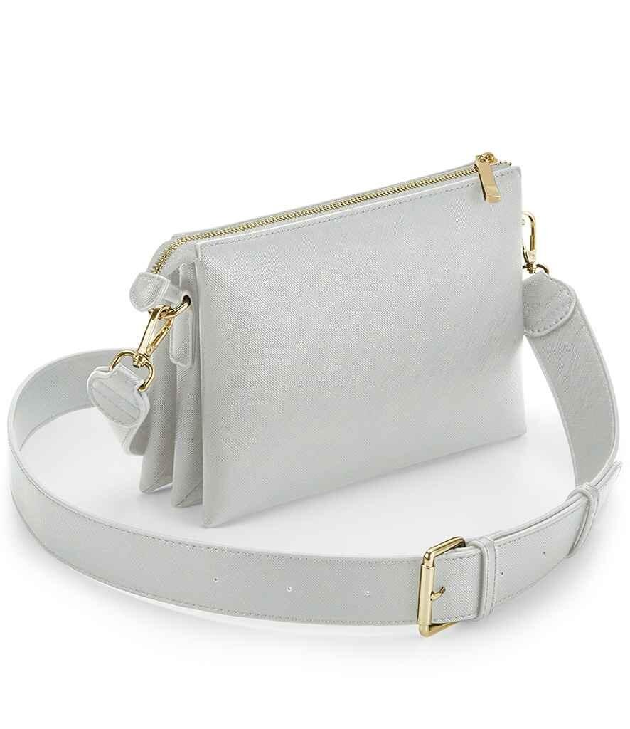 Personalised Embroidered womens shoulder bag light grey with name