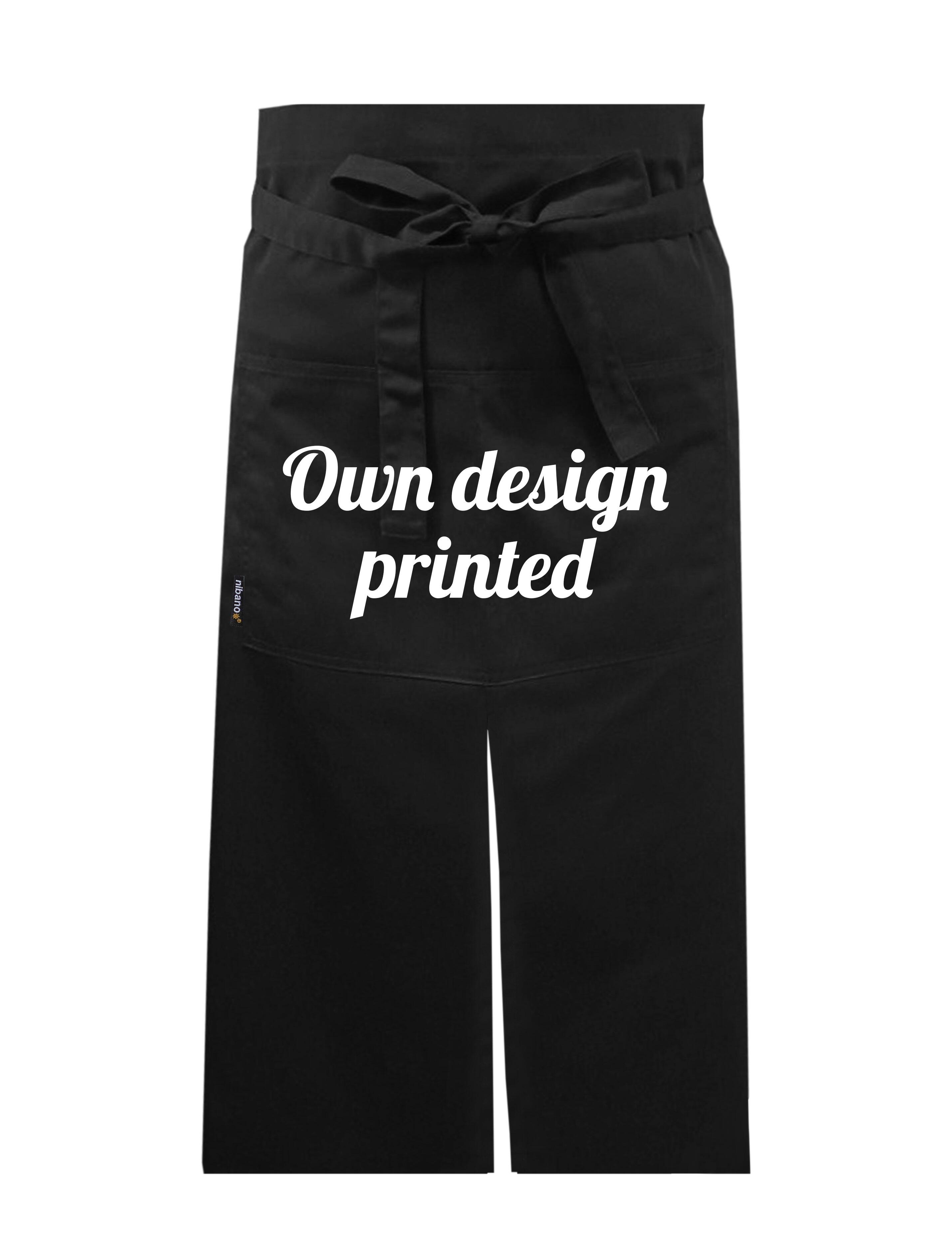 Personalised long waist apron black printed