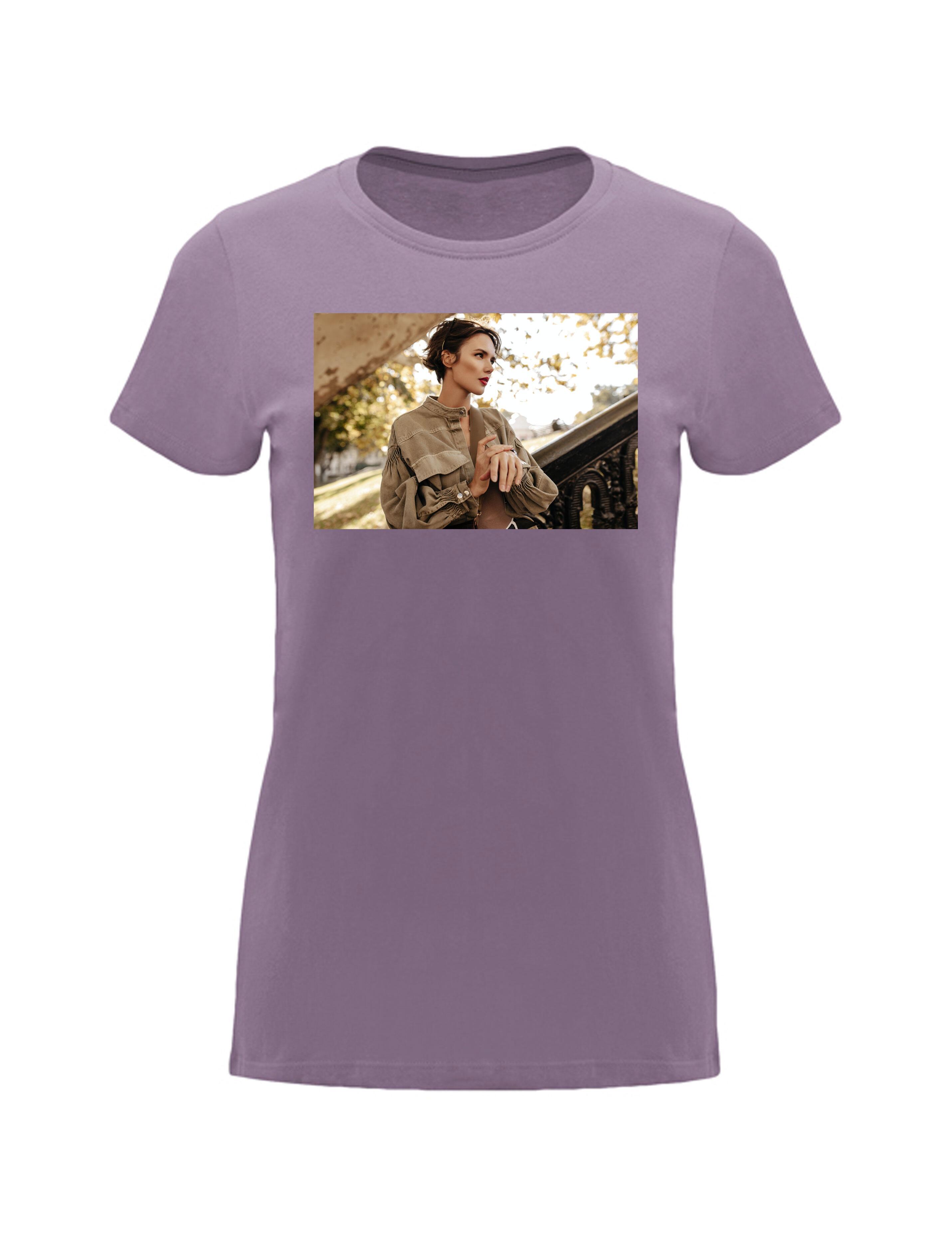 Photo Printed Heavyweight Women's Short Sleeve T-Shirt Lilac