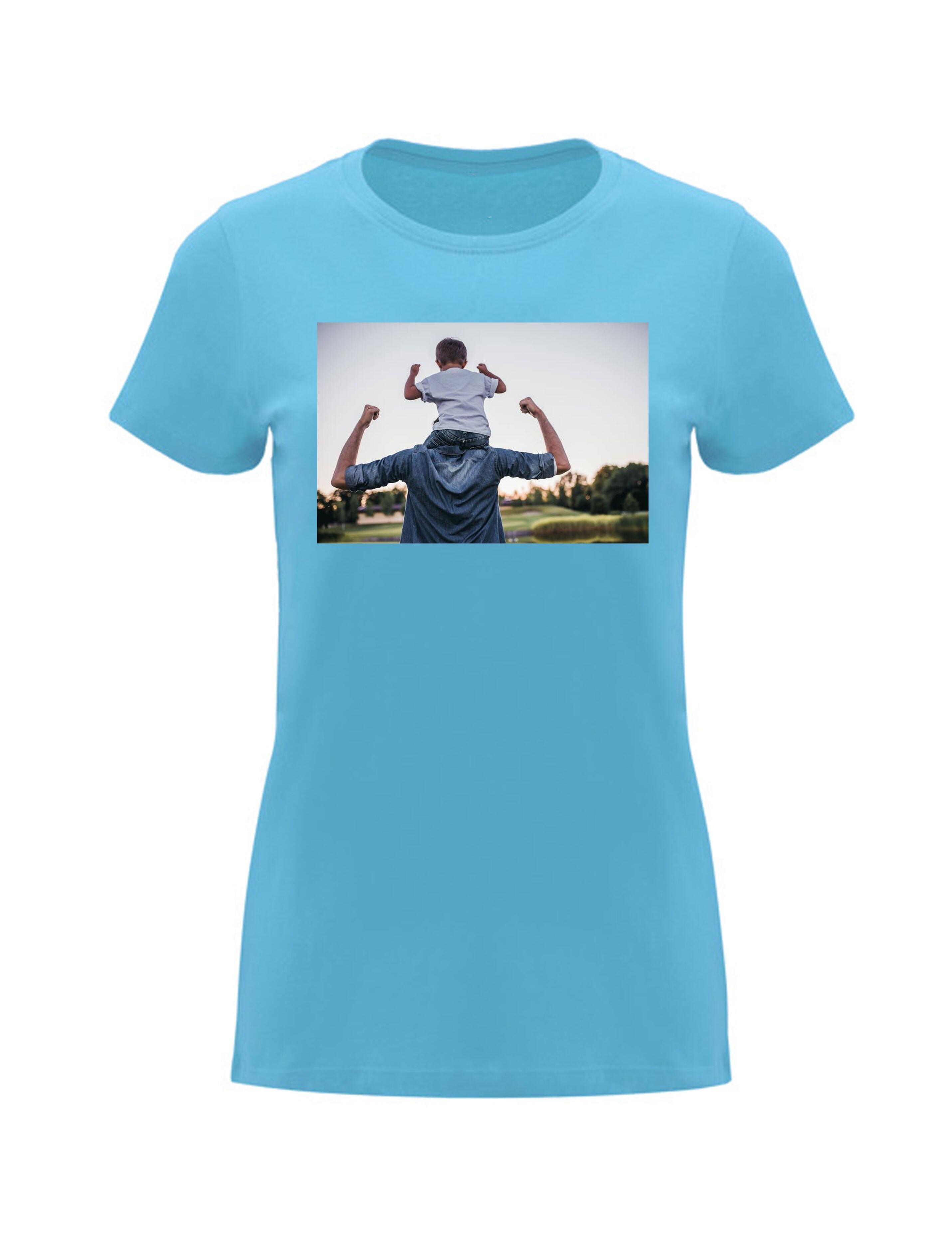 Photo Printed Heavyweight Women's Short Sleeve T-Shirt Turquoise