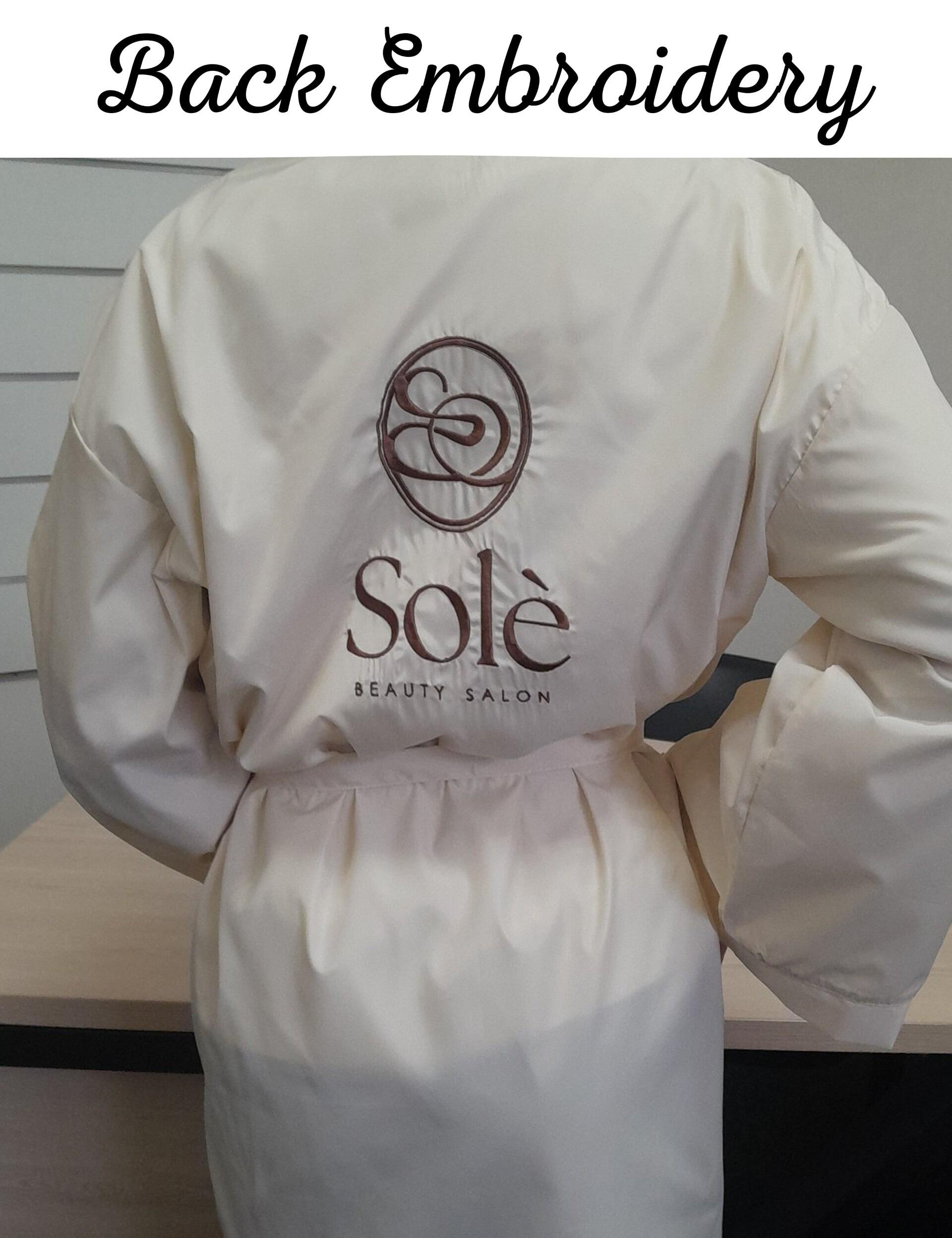 Custombella waterproof hair salon robe with back embroidery