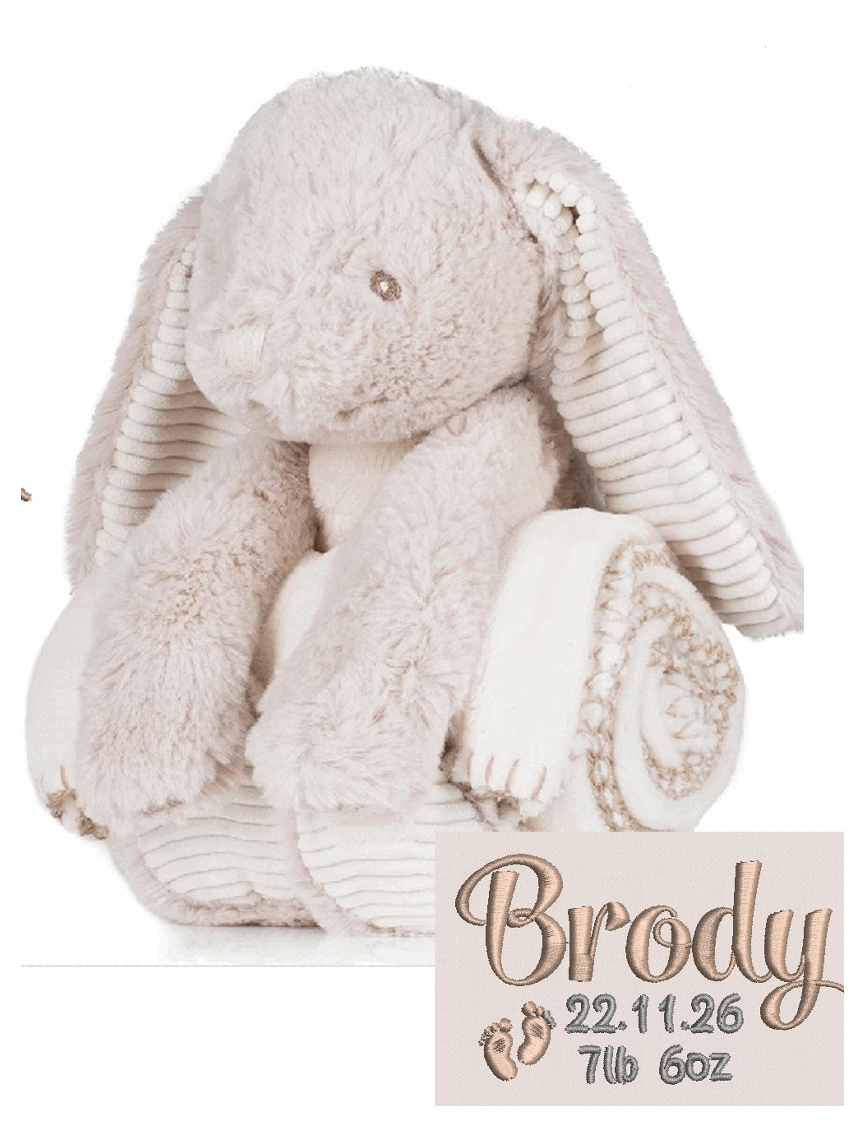 Custom Cream Baby Bunny & Blanket Gift Set Plain or Embroidered