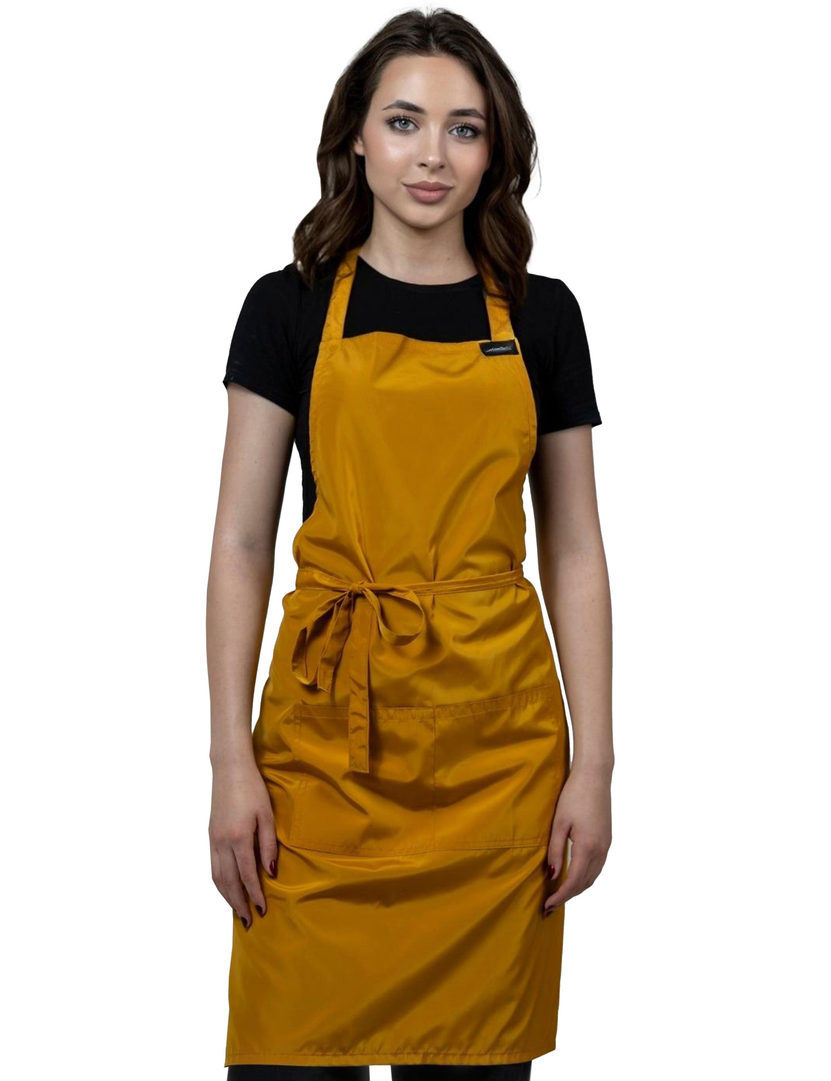 Nibano waterproof hair and beauty salon apron with pockets mustard