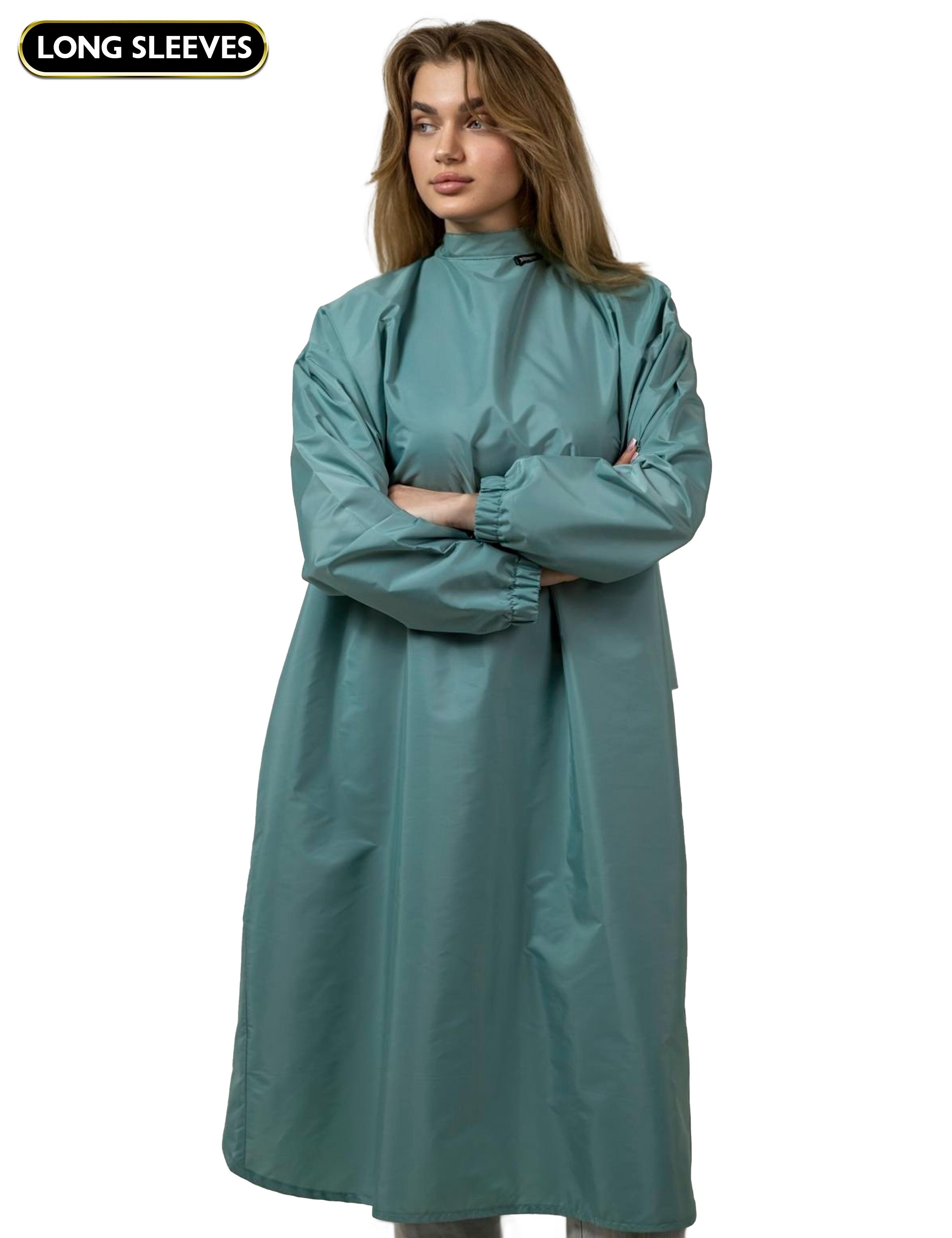 Sage professional salon gown with sleeves for hairdressers