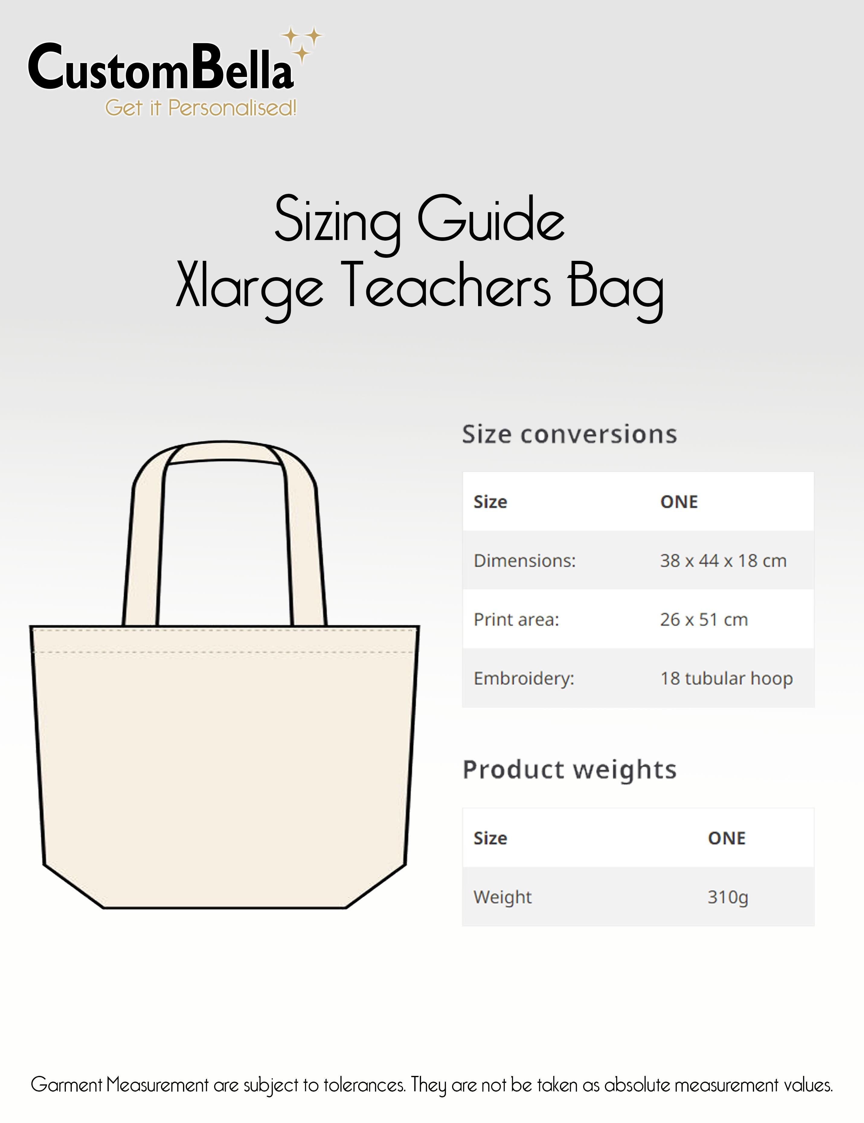 Personalised Teacher Bag XLarge Printed dimensions