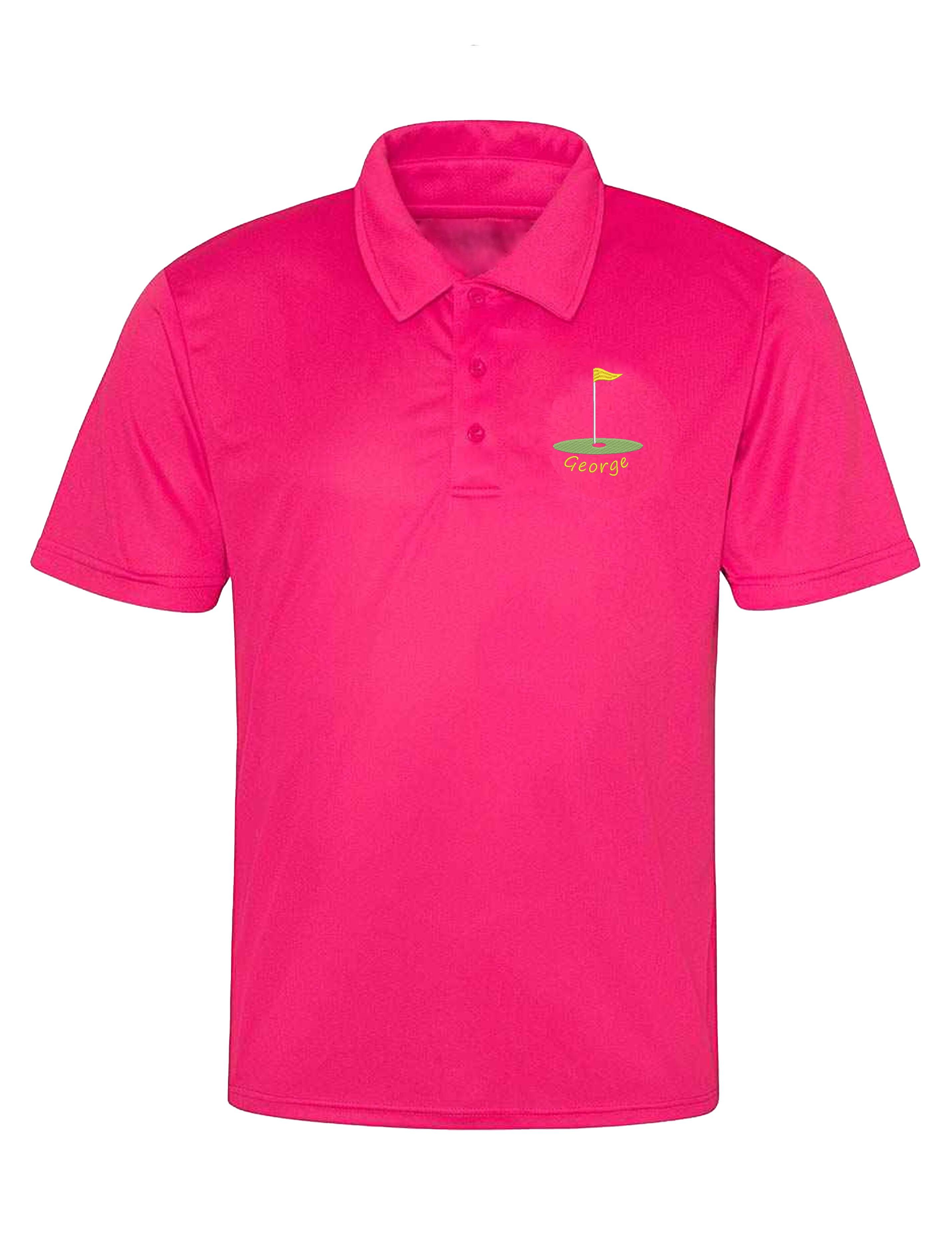 Golf Flag Design Dri-Fit Golf Polo Shirt Hot Pink