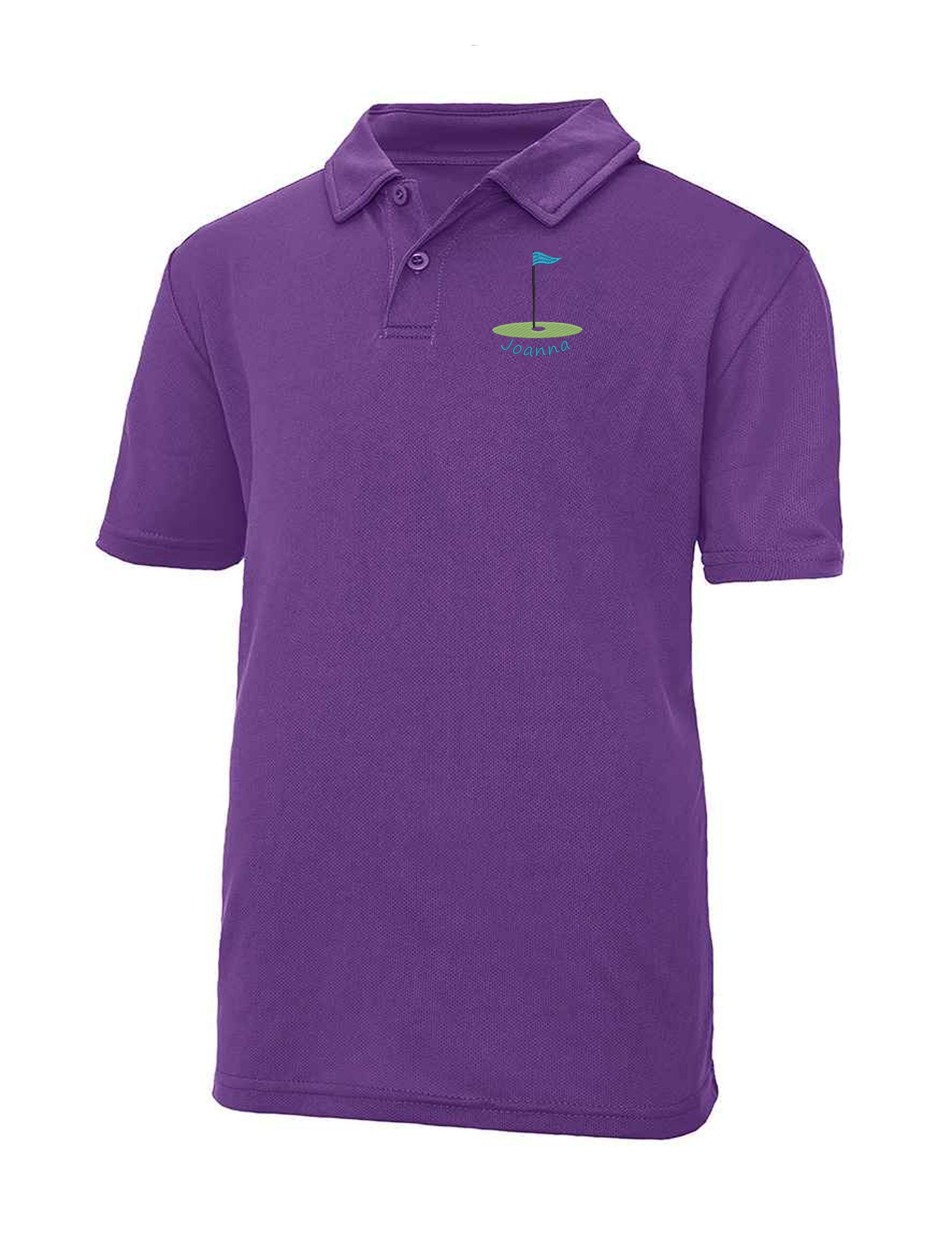 Golf Flag Design Dri-Fit Kids Golf Polo Shirt Purple