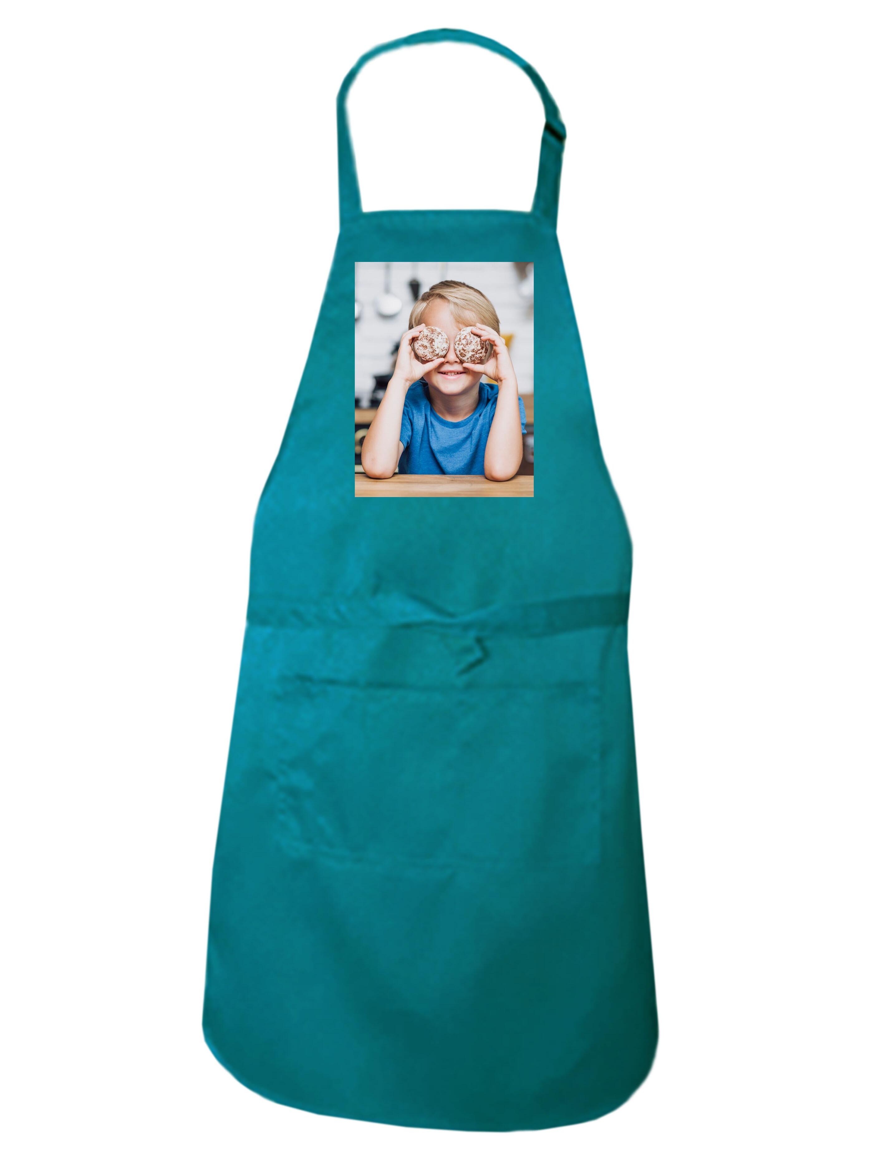 Personalised Photo Printed Kids Apron Teal