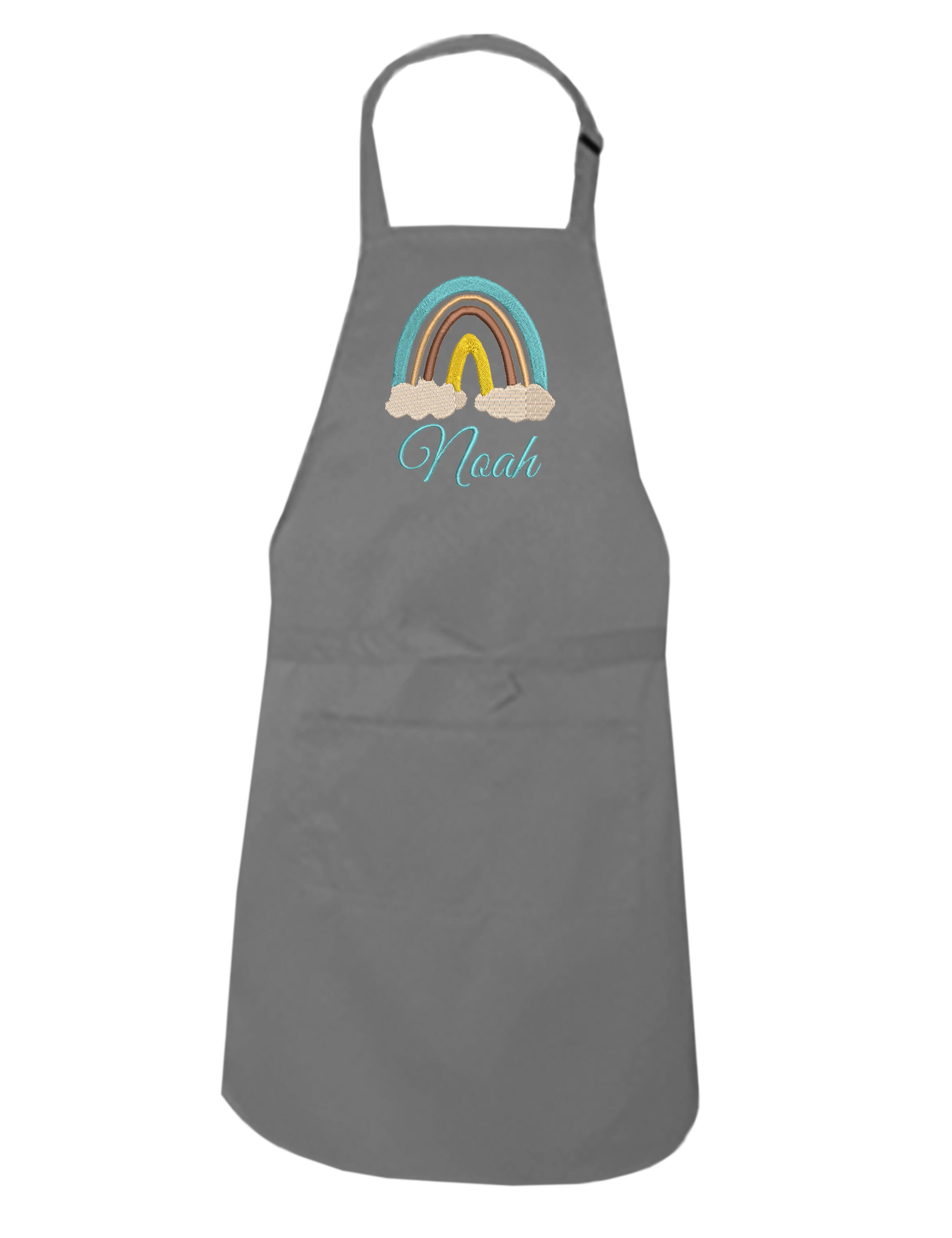 Personalised Rainbow Kids Apron Grey Embroidered