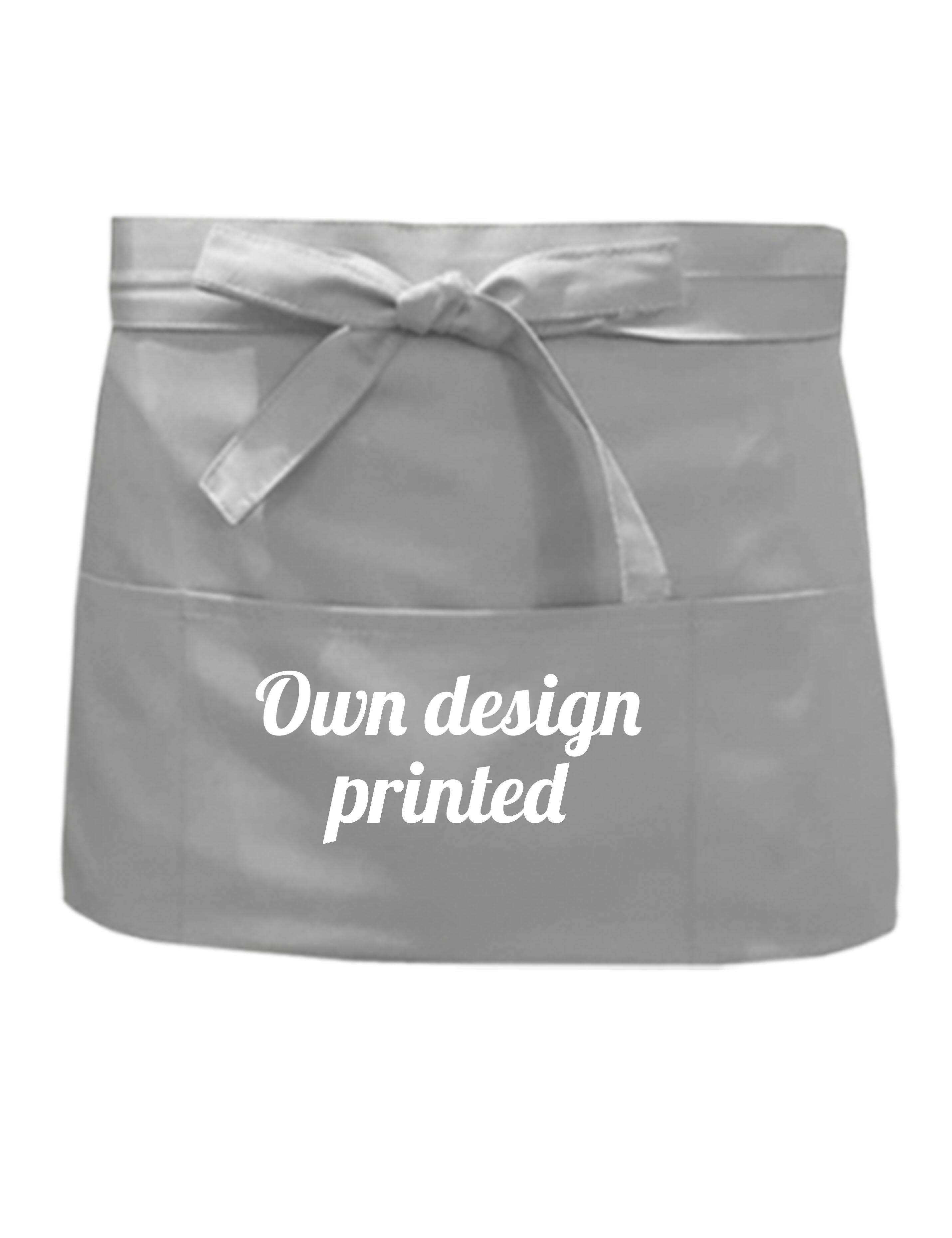 Personalised short waist apron light grey printed