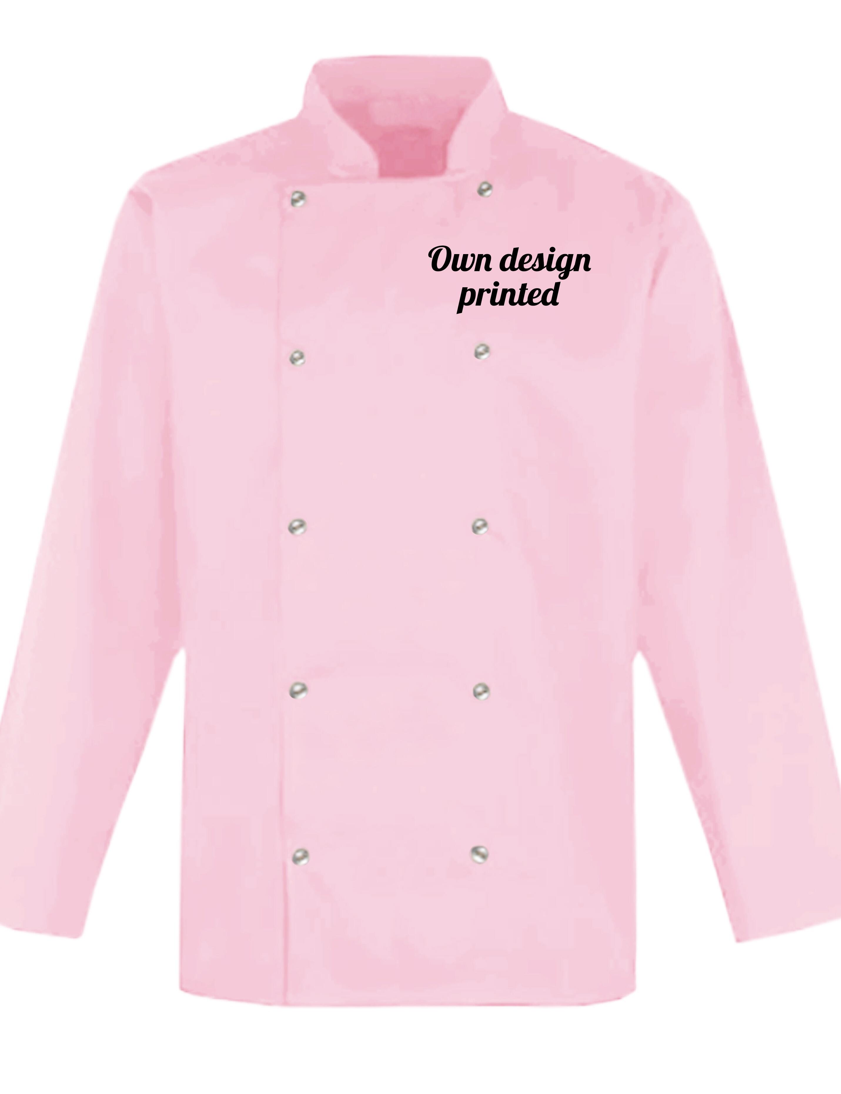Personalised Long Sleeve Chef's jacket Pink with print