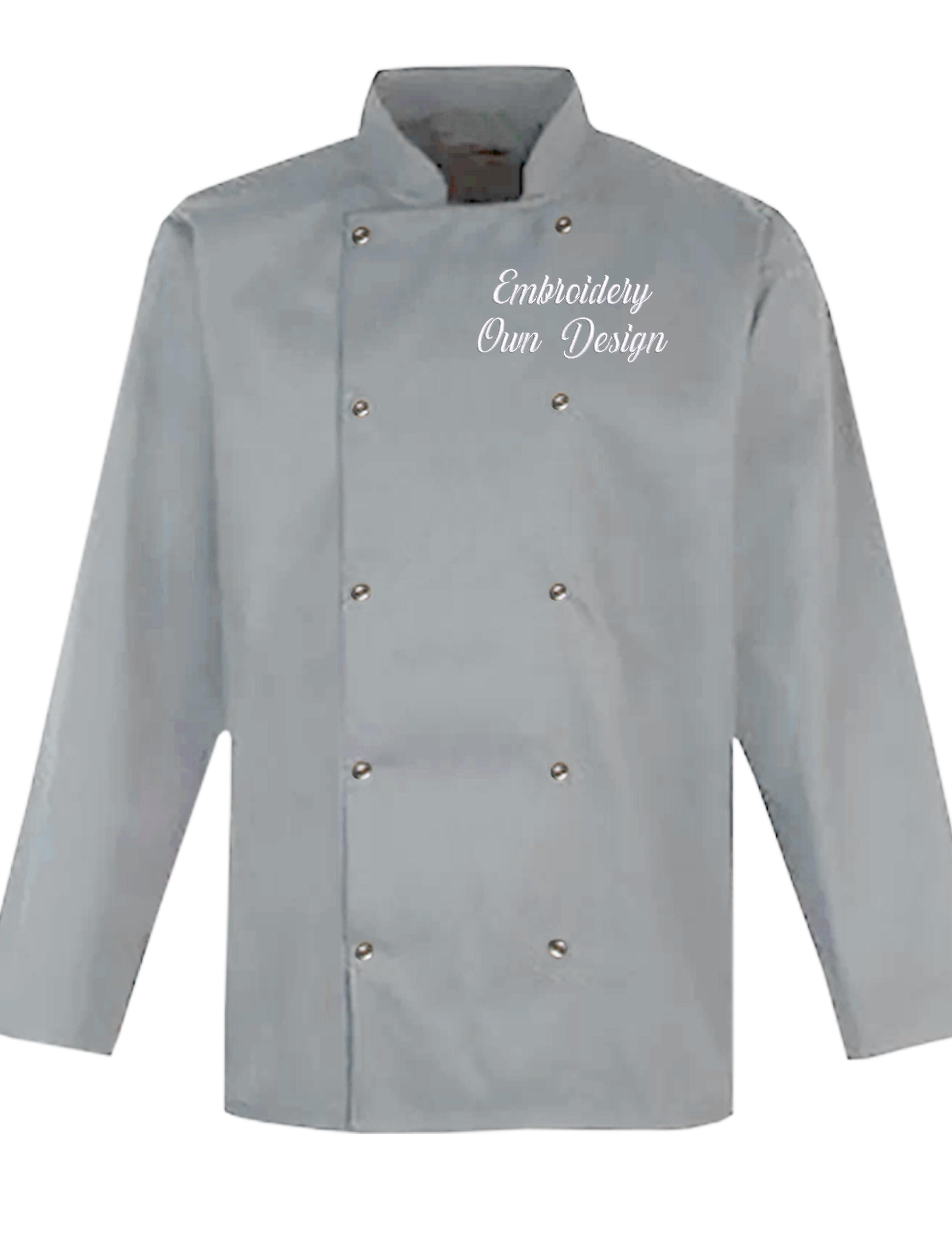 Personalised Embroidered Long Sleeve Chef Jacket light grey