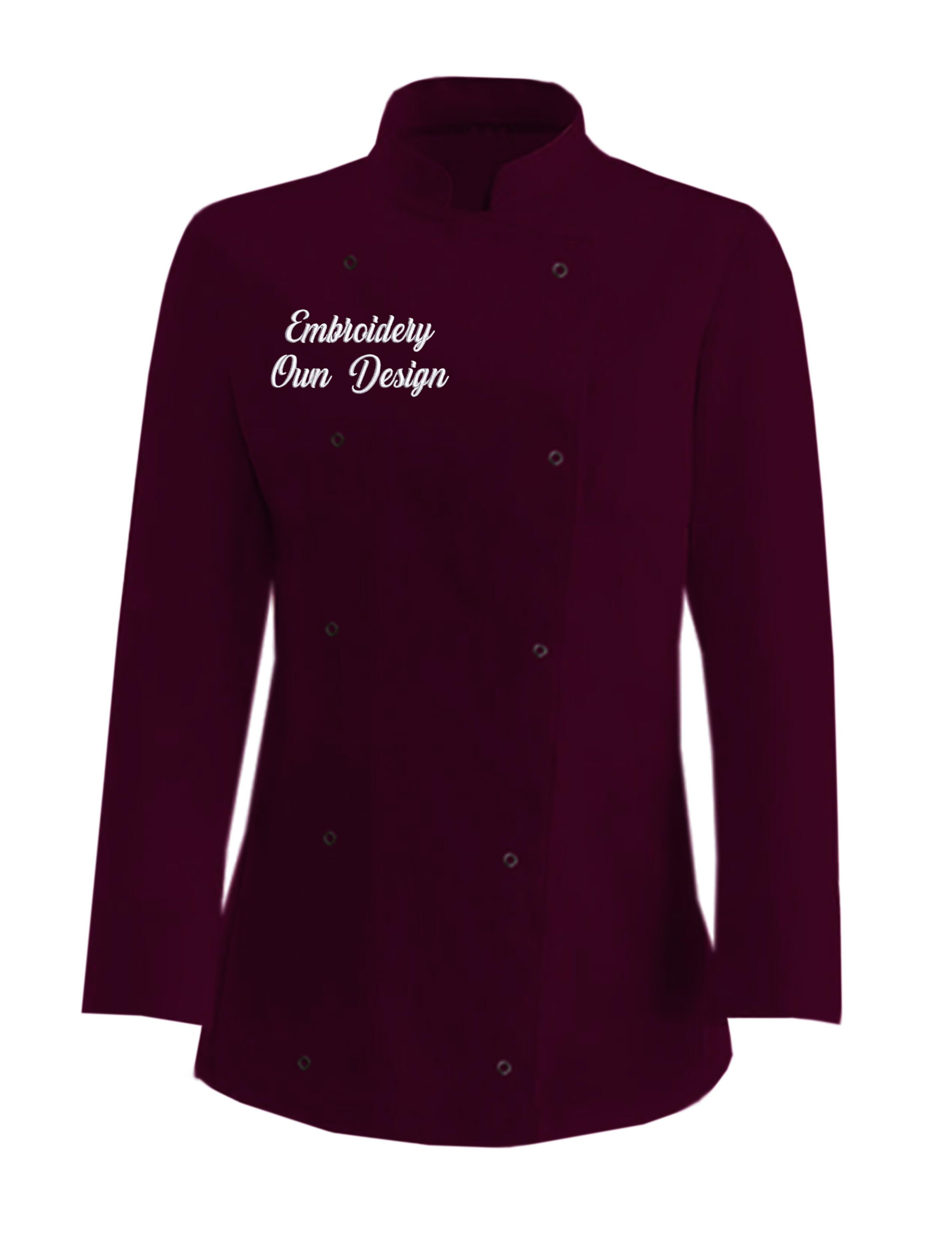 Personalised Women's Long Sleeve Chef's Jacket burgundy with embroidery