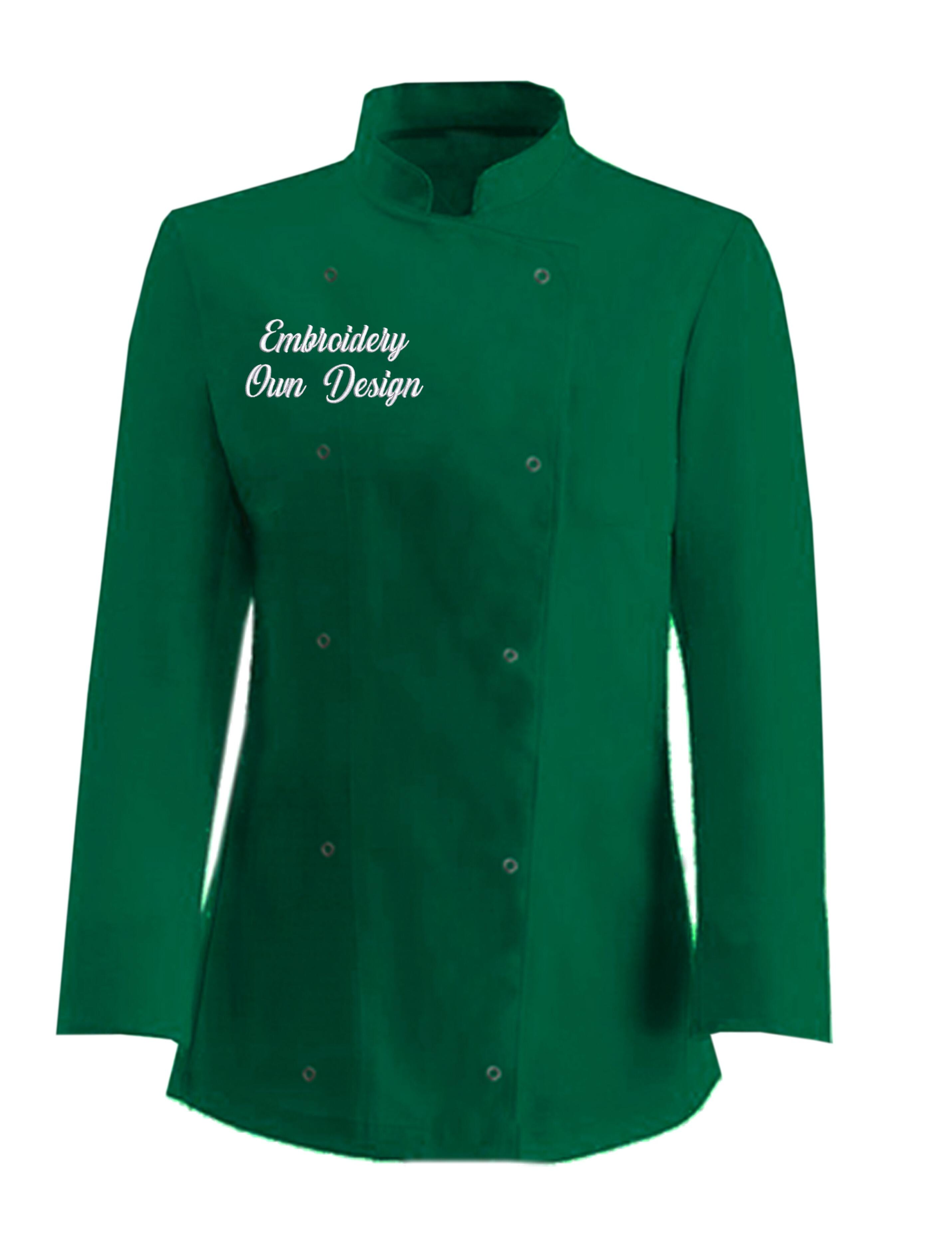Personalised Women's Long Sleeve Chef's Jacket Kelly Green with embroidery