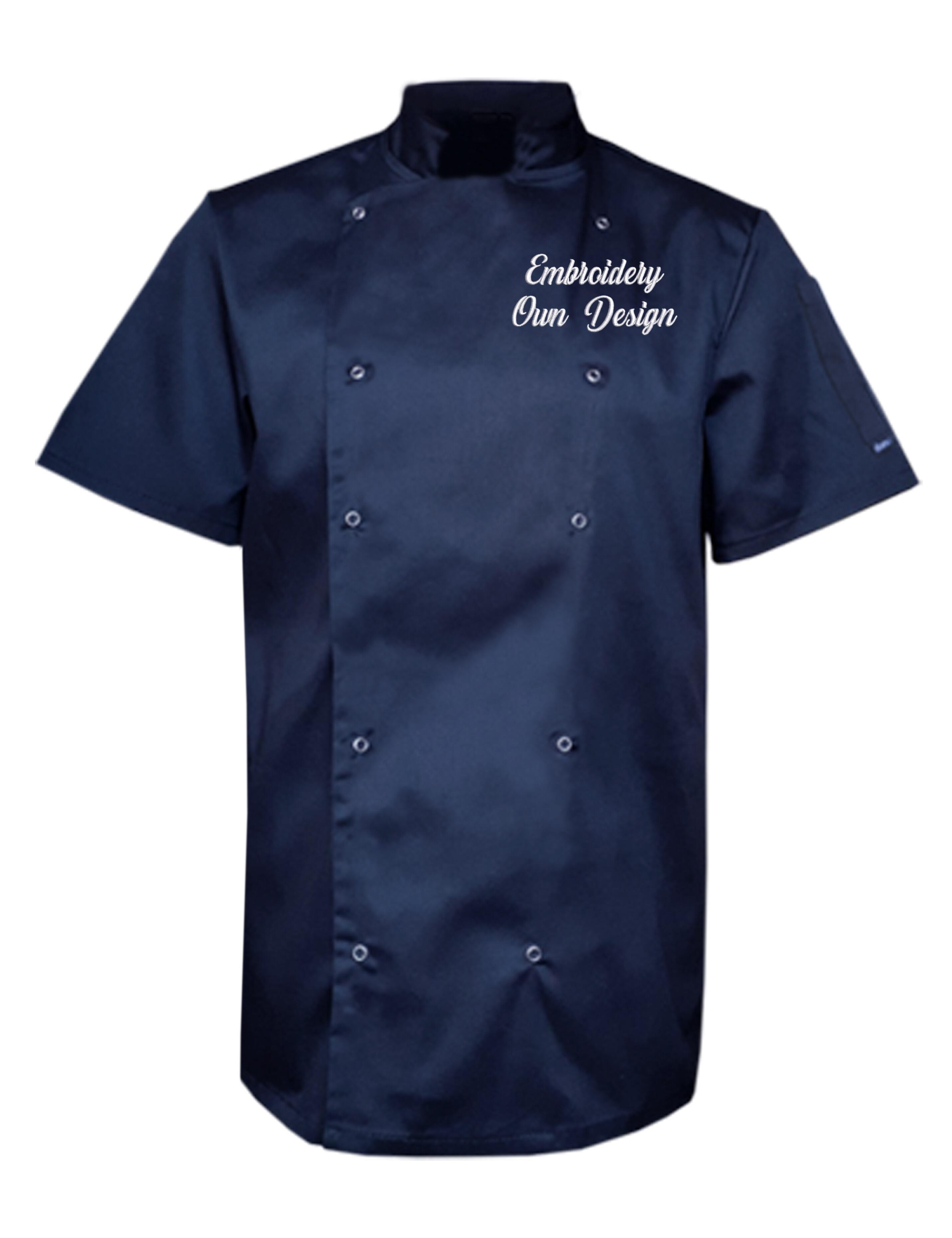 Personalised Embroidered Plus Size Short Sleeve Chef's Jacket Navy