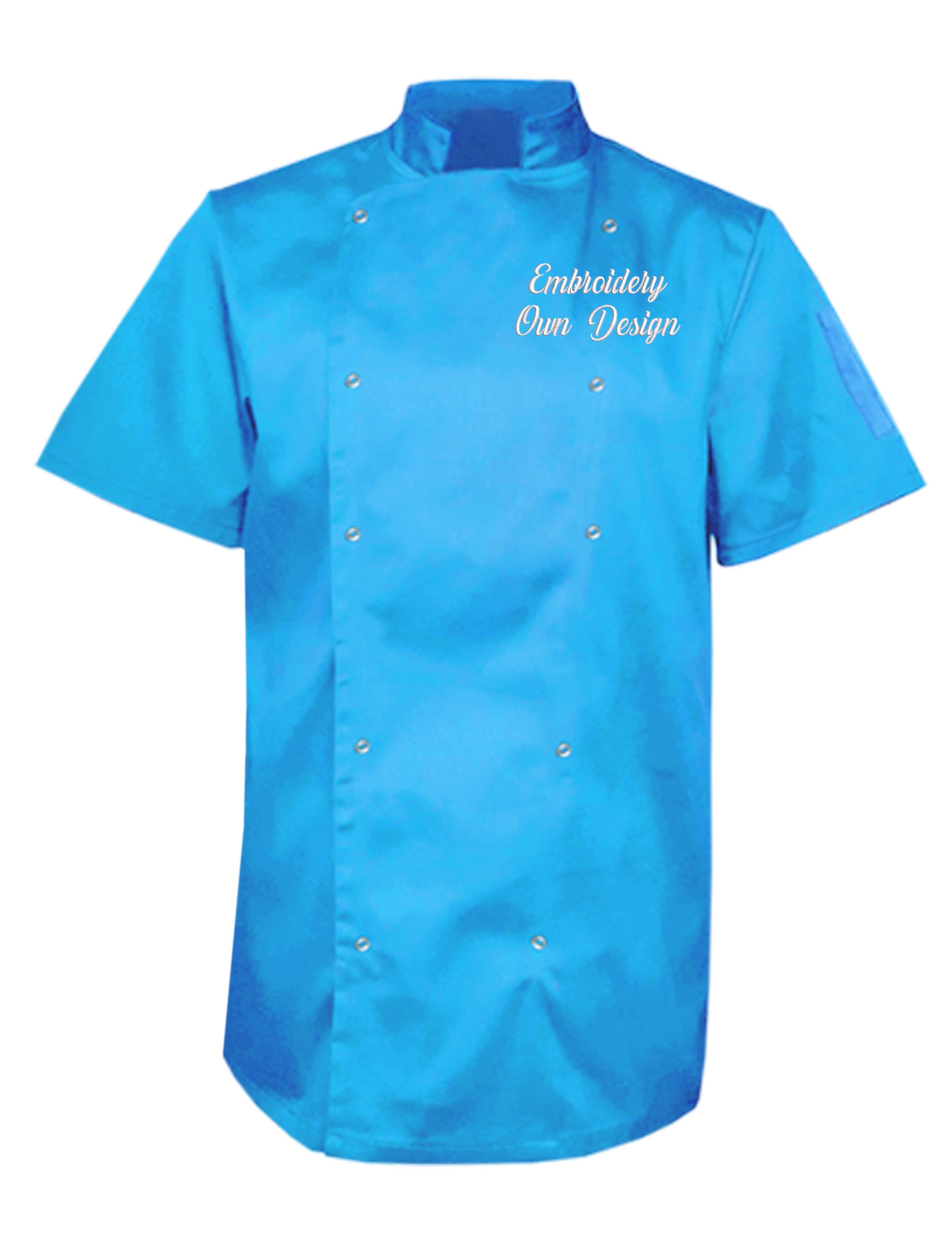 Personalised Embroidered Plus Size Short Sleeve Chef's Jacket turquoise