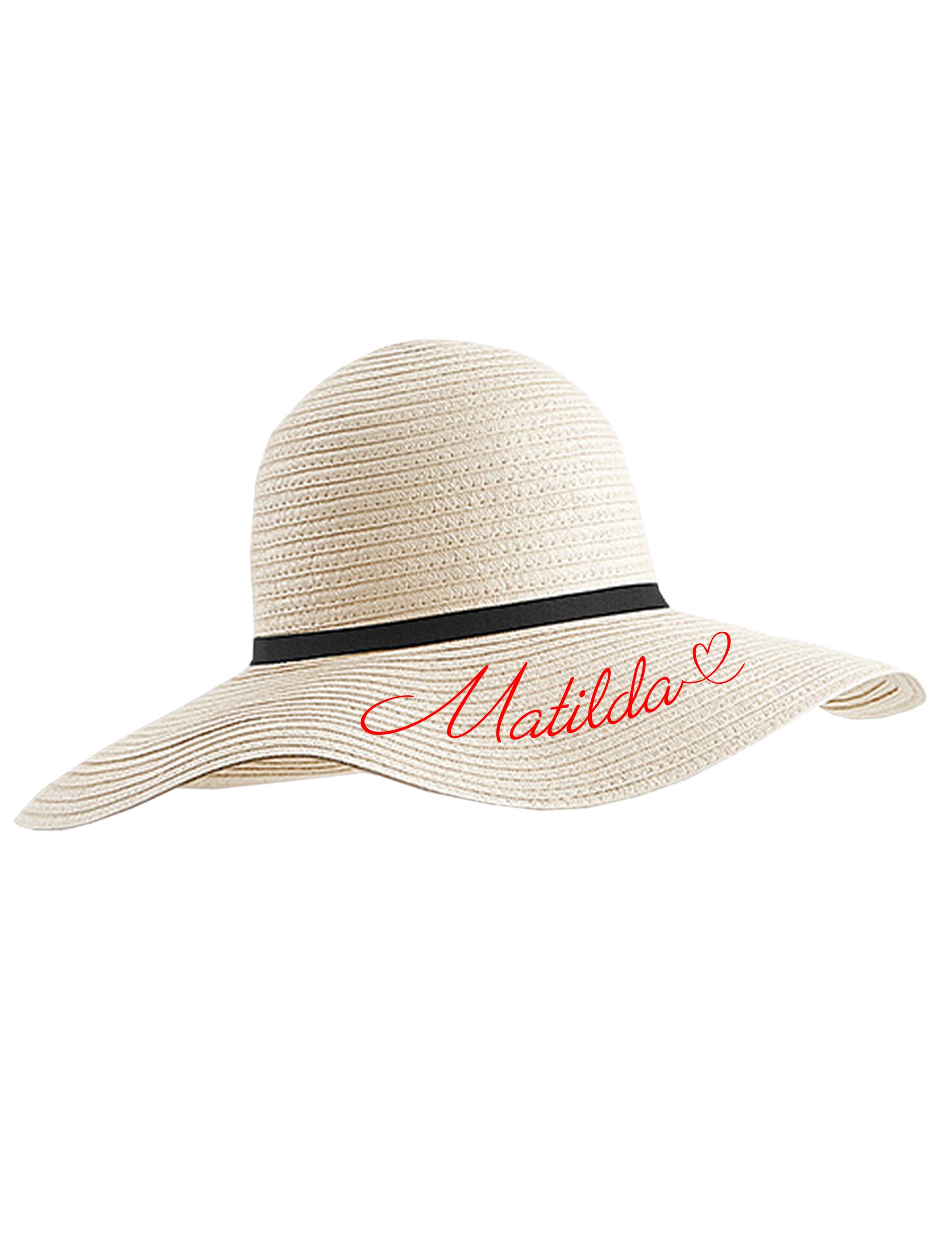 Personalised women's beach hat natural with name printed