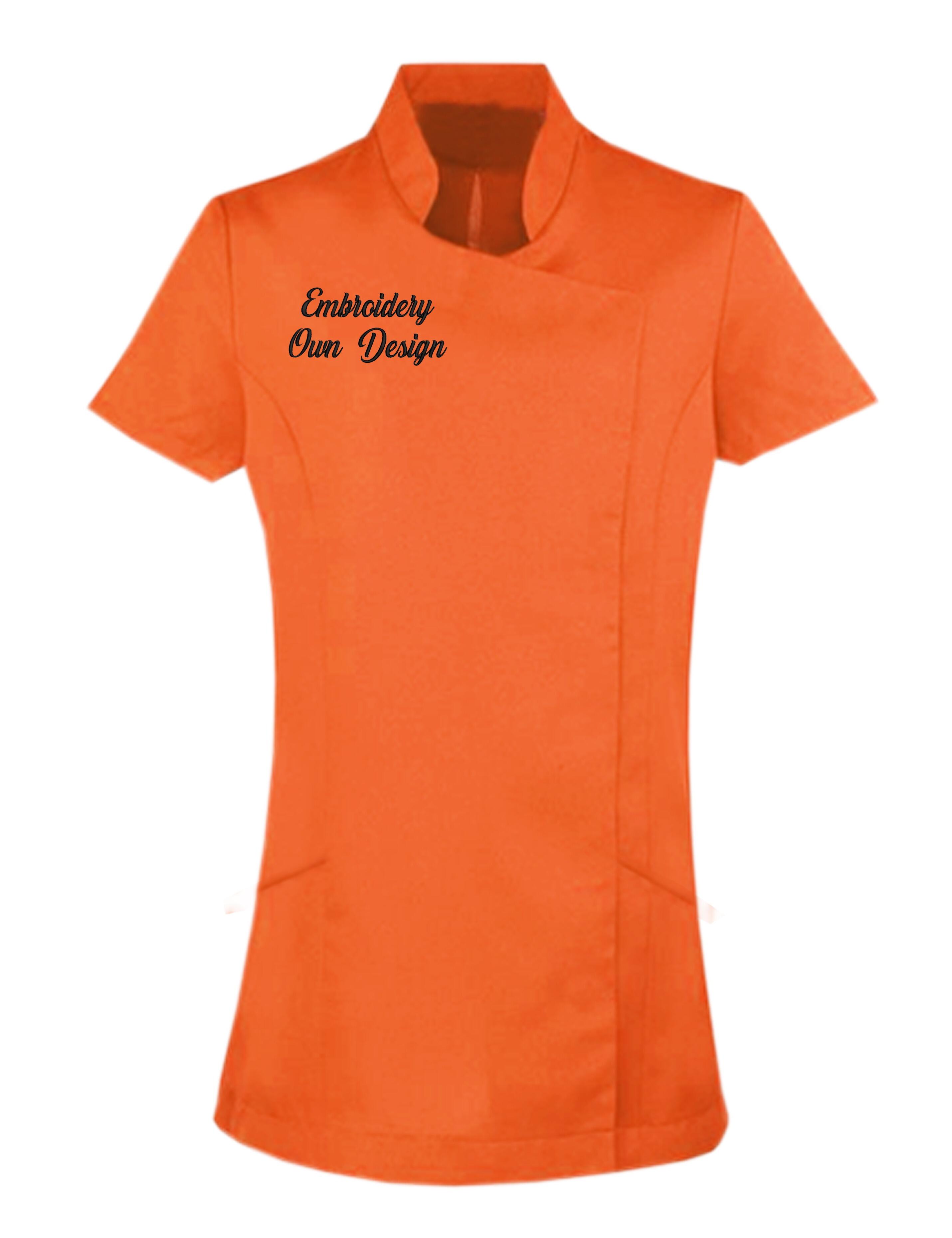Personalised Women's Short Sleeve Beauty Tunic with embroidery orange