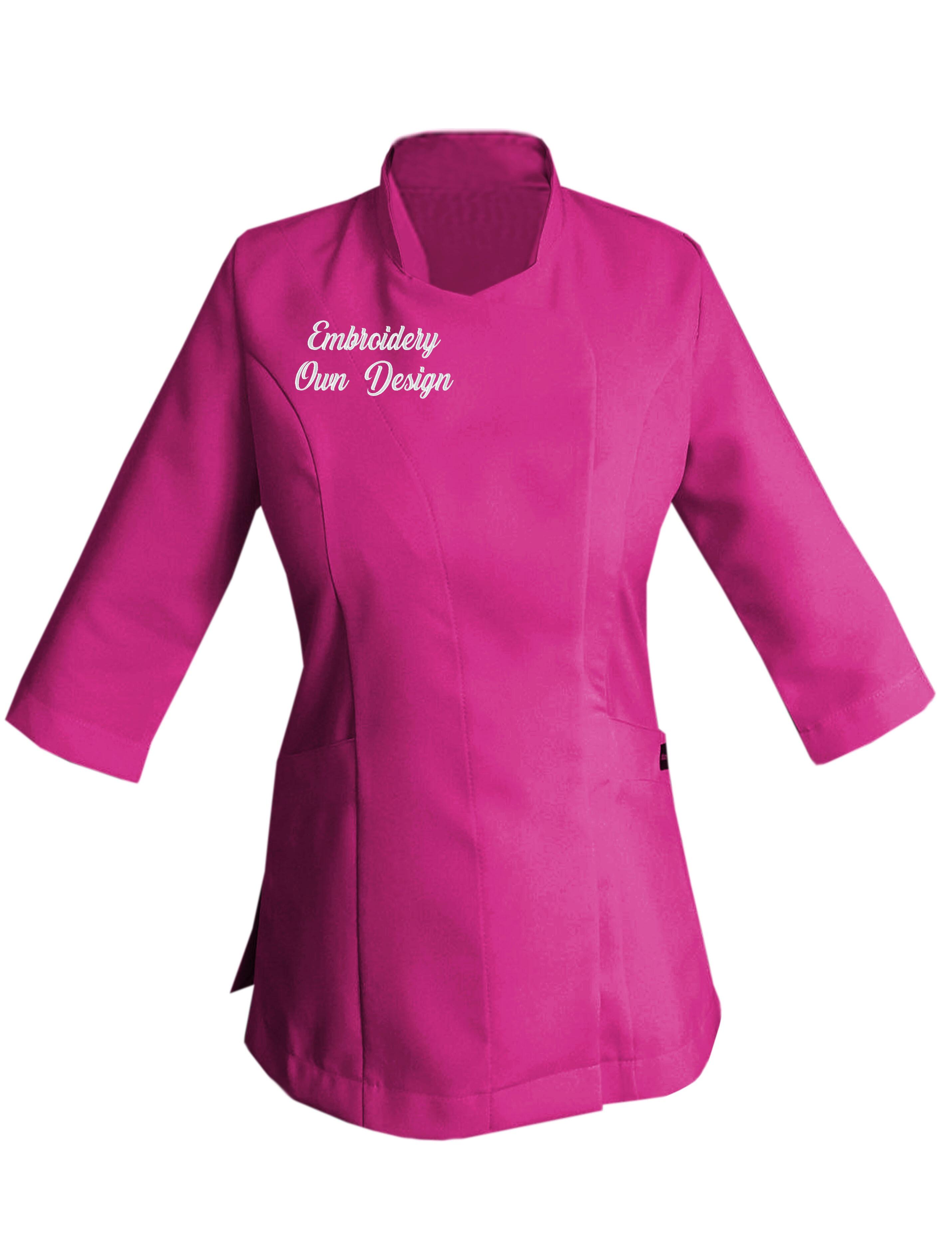 Personalised Women's Quarter Sleeve Beauty Tunic with embroidery hot pink