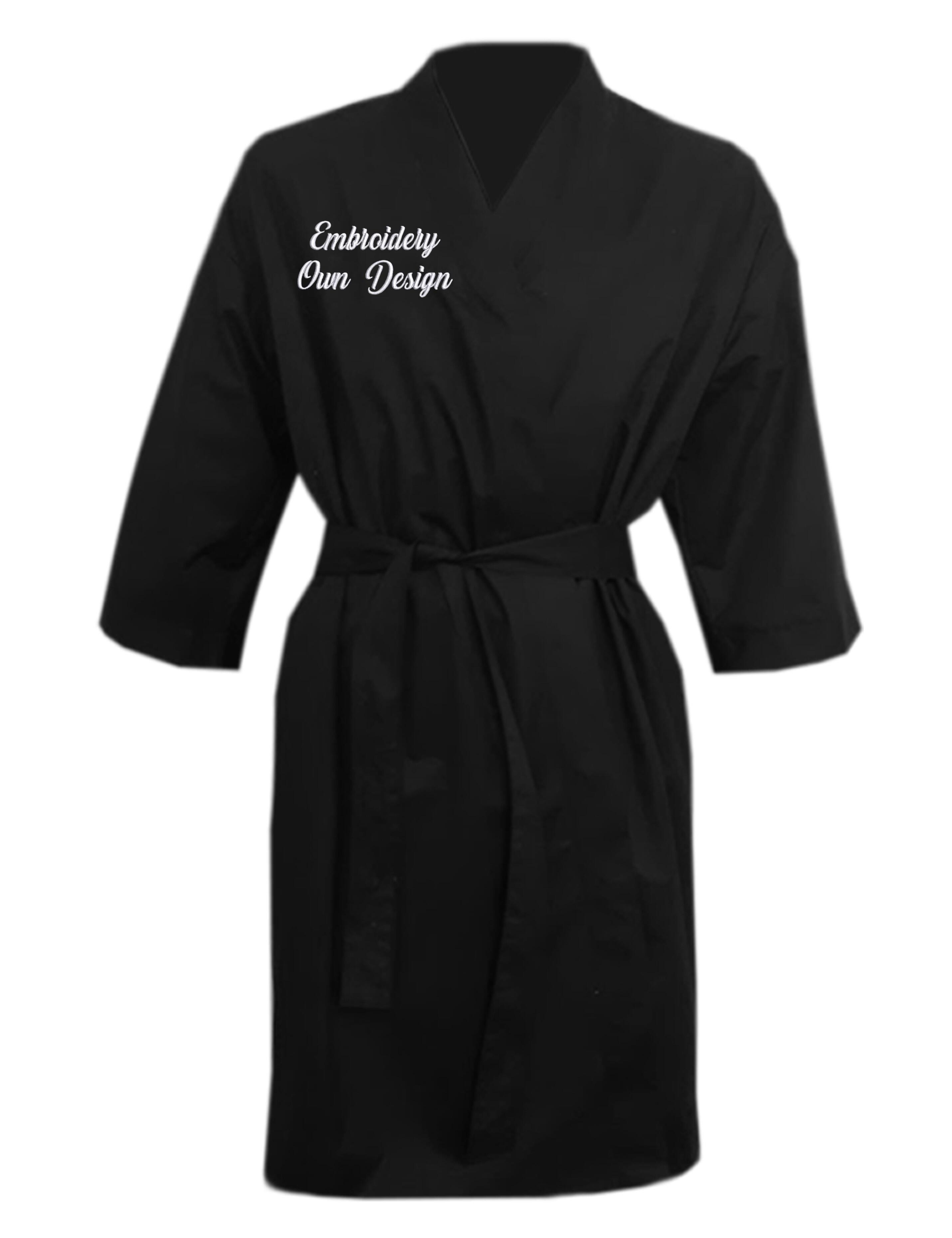 Personalised waterproof robes for hairdressers black with embroidery