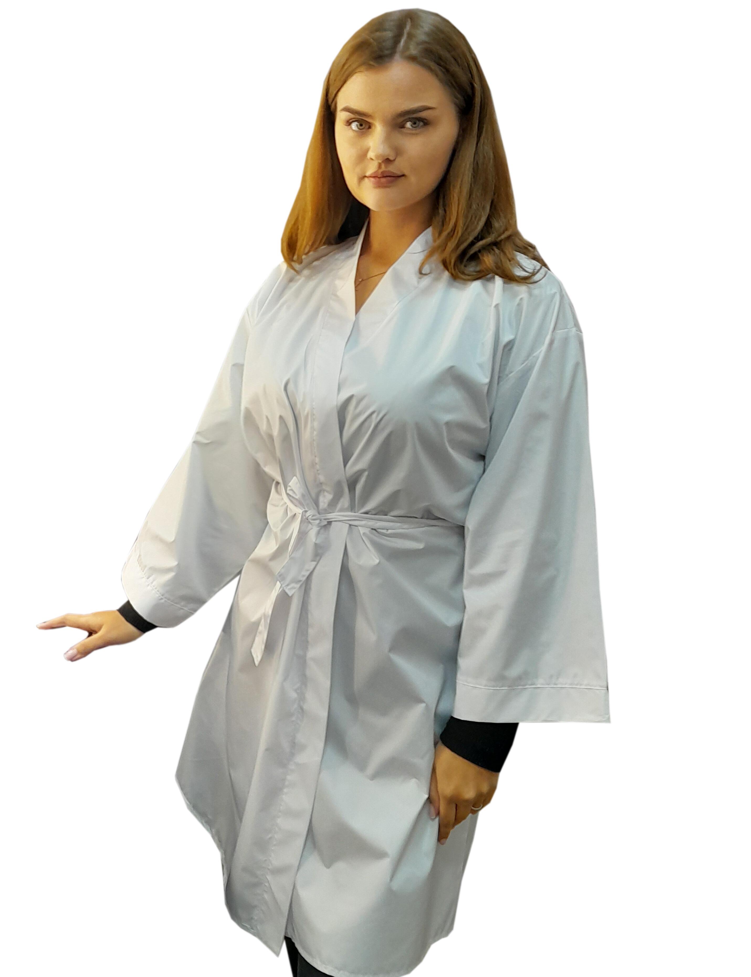 Nibano waterproof salon kimono robe with embroidery white
