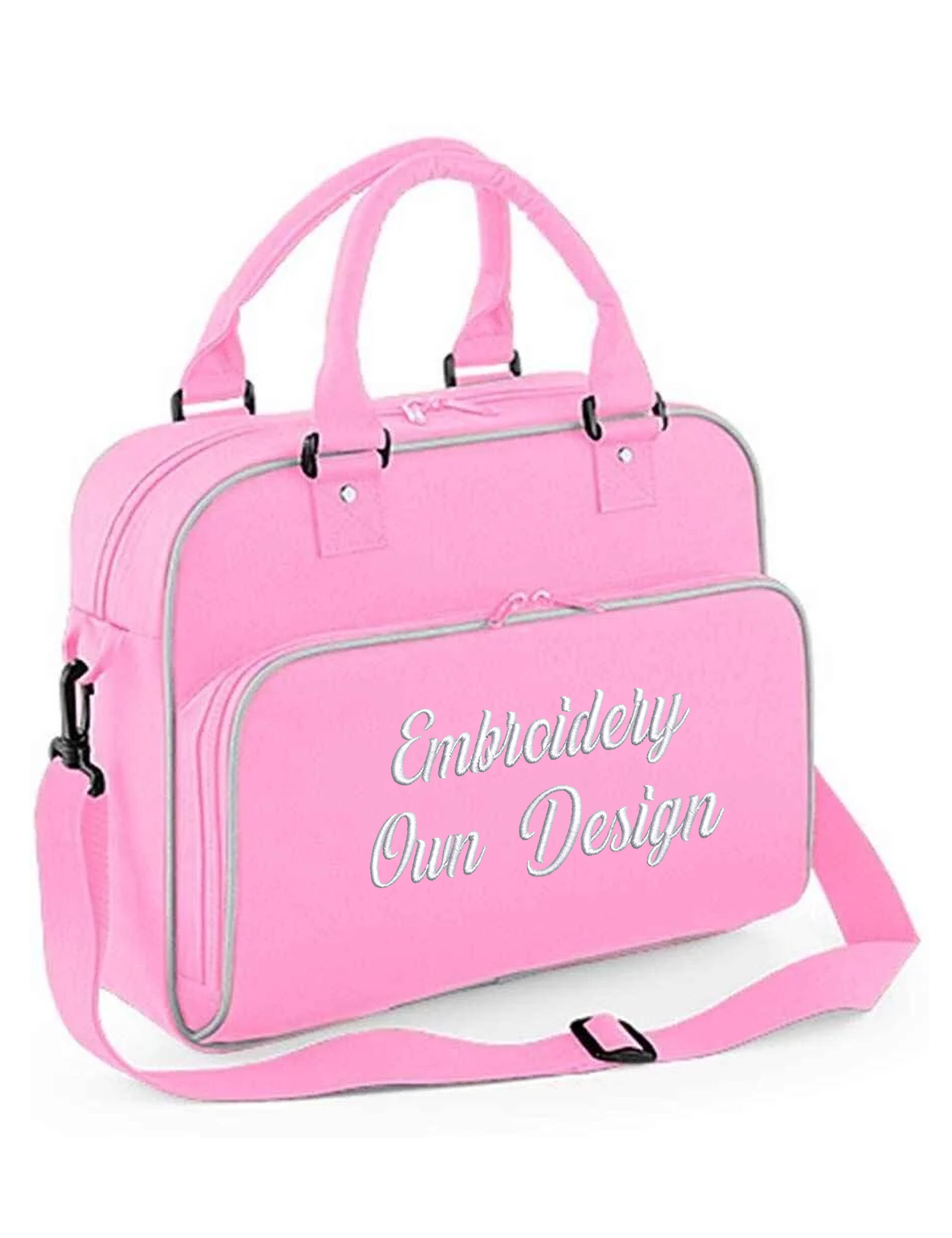 Personalised Embroidered Dance Bag Pink/grey with logo