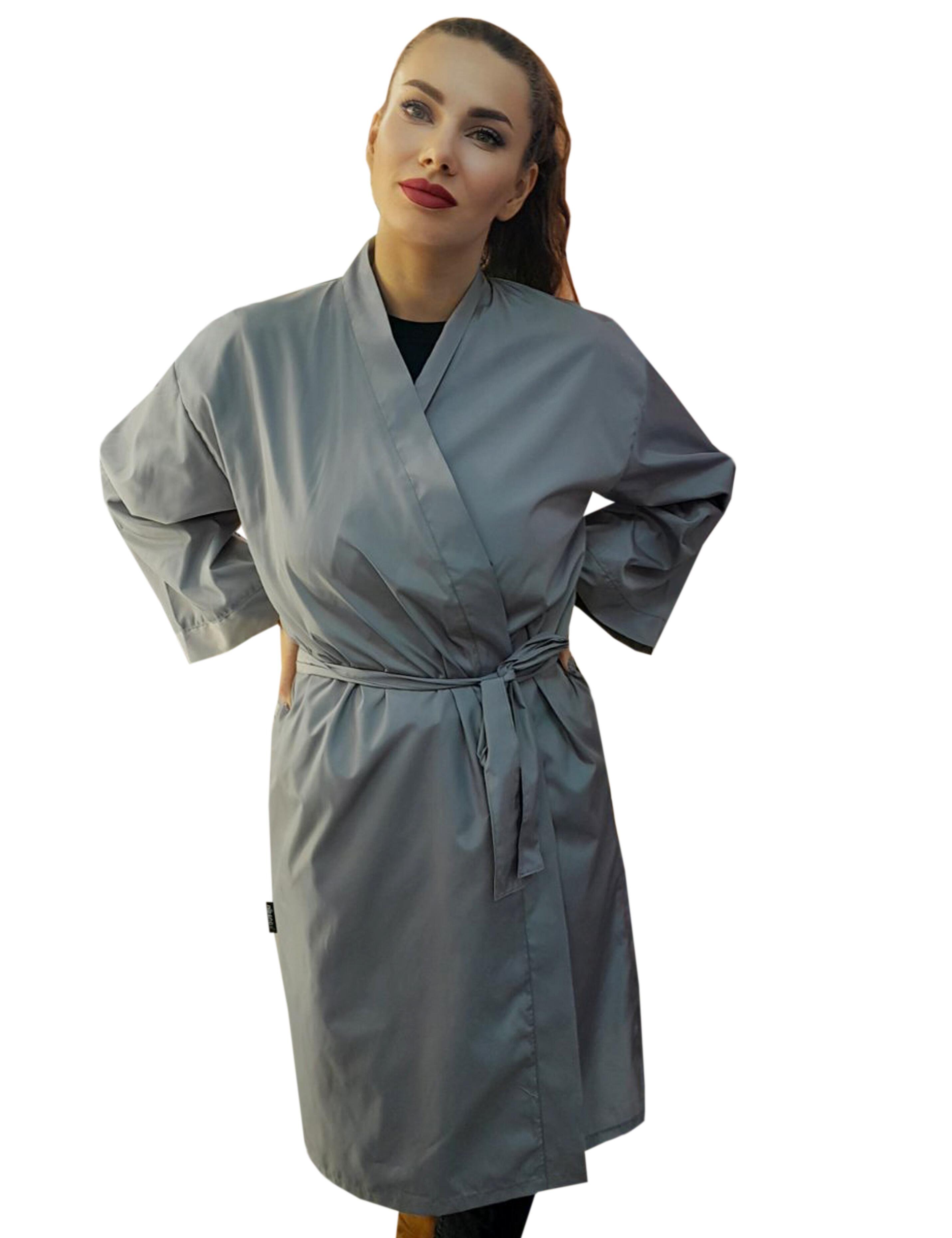 Waterproof Kimono Robe for hairdressers Grey