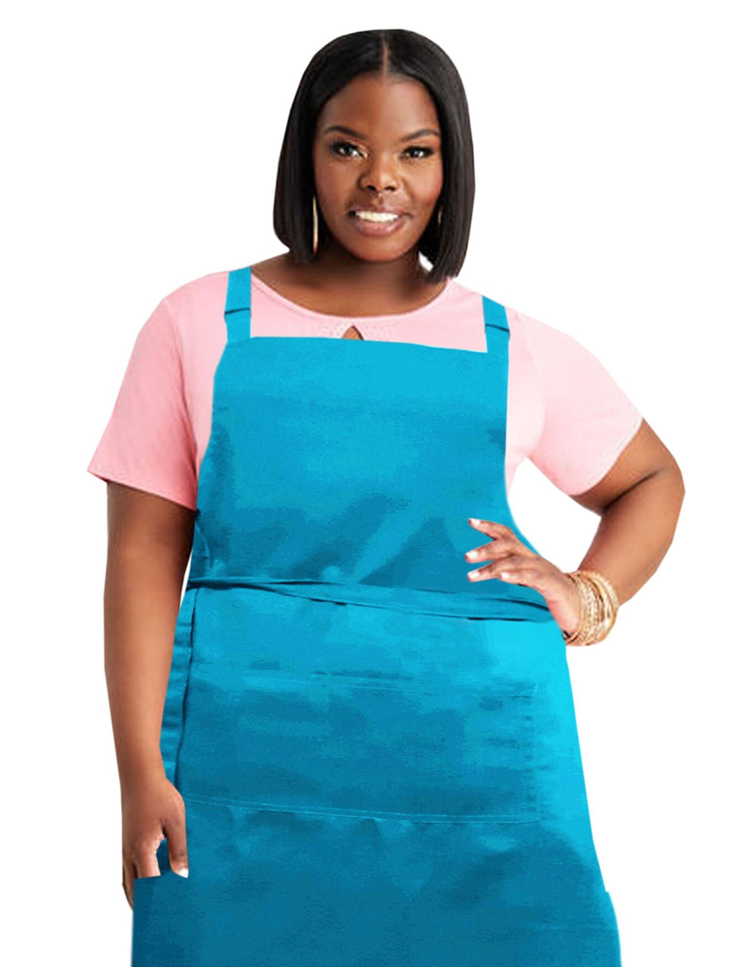 Embroidered Logo Plus Size Bib Apron Turquoise