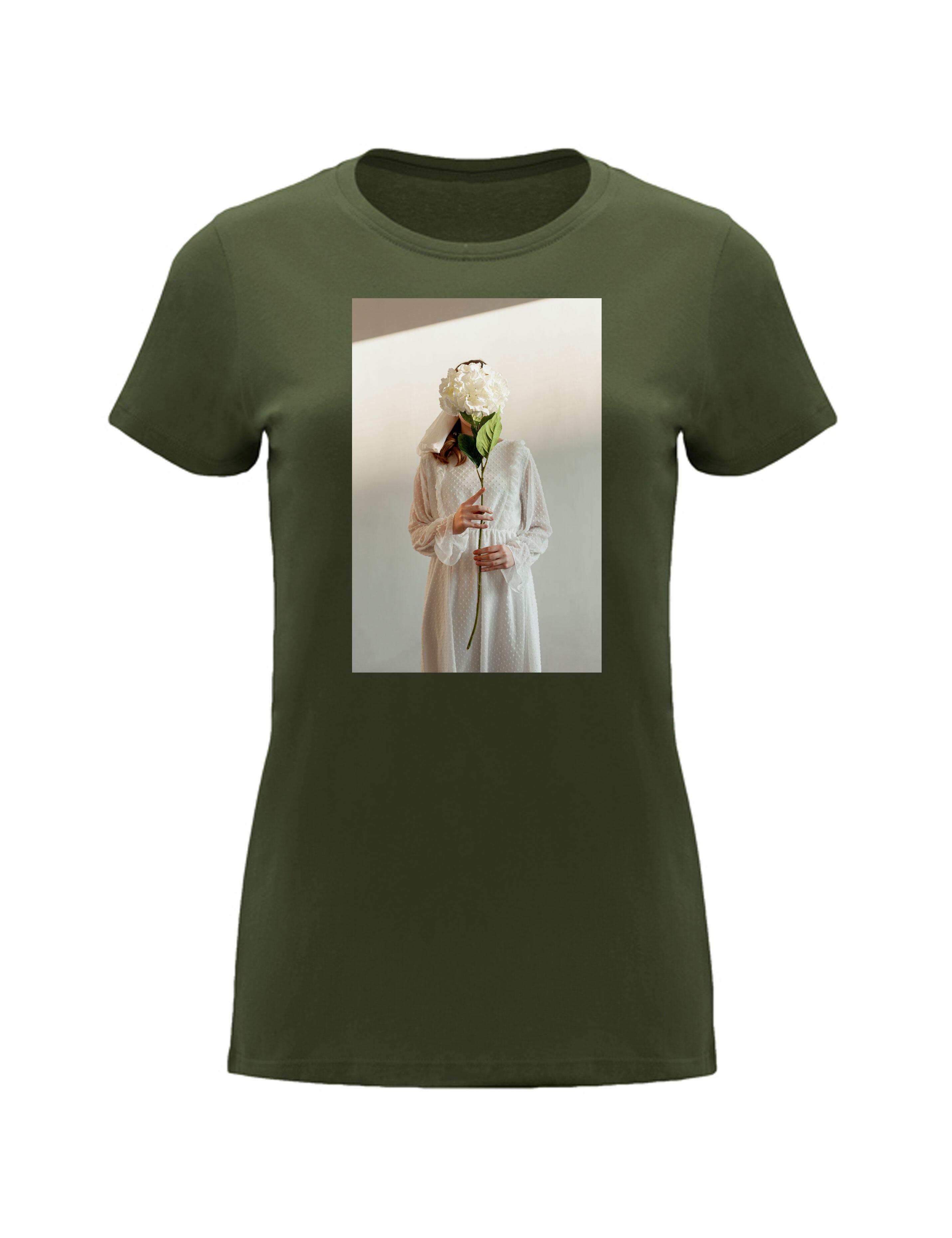 Photo Printed Heavyweight Women's Short Sleeve T-Shirt Olive