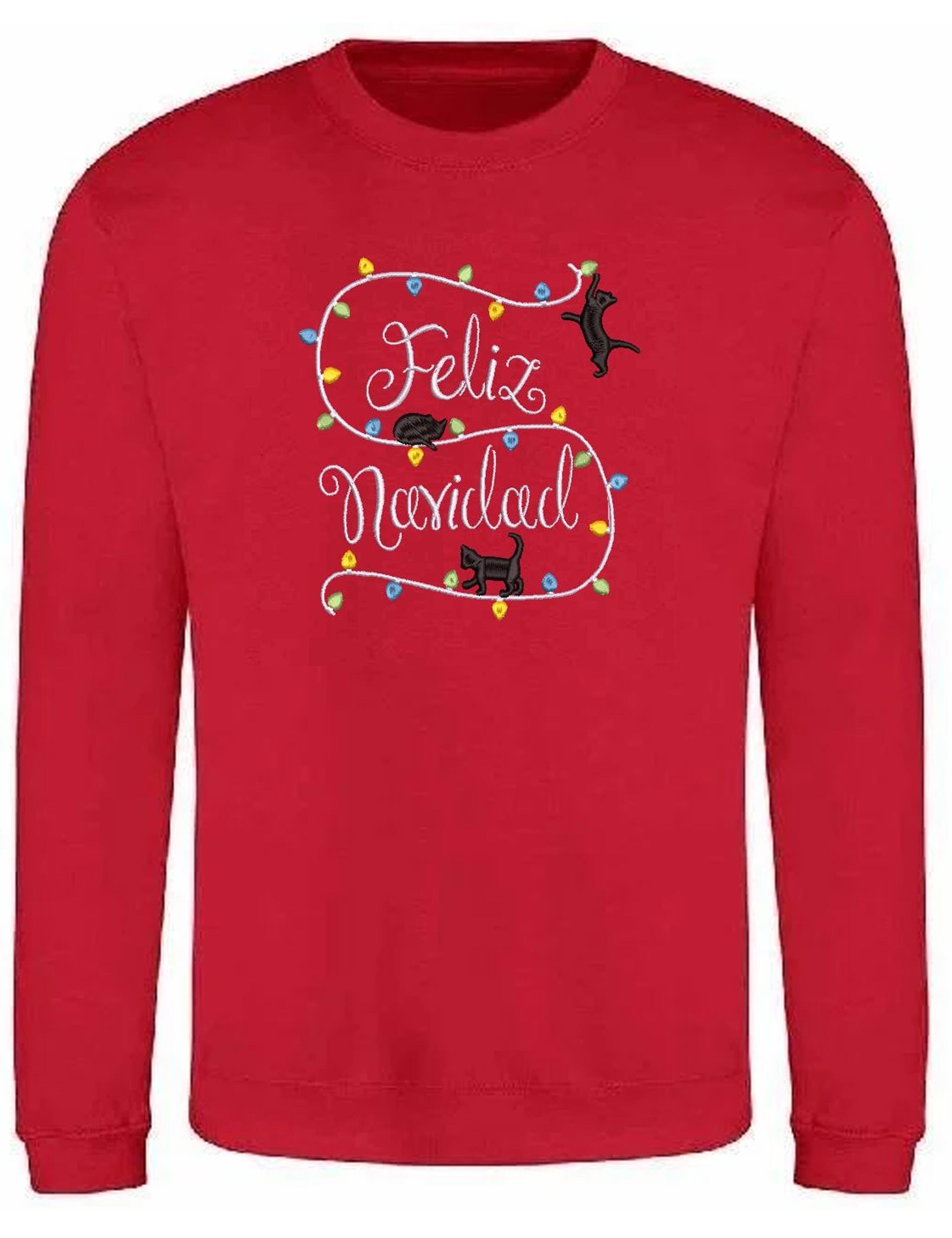 Custom Feliz Navidad Jumper red with embroidery
