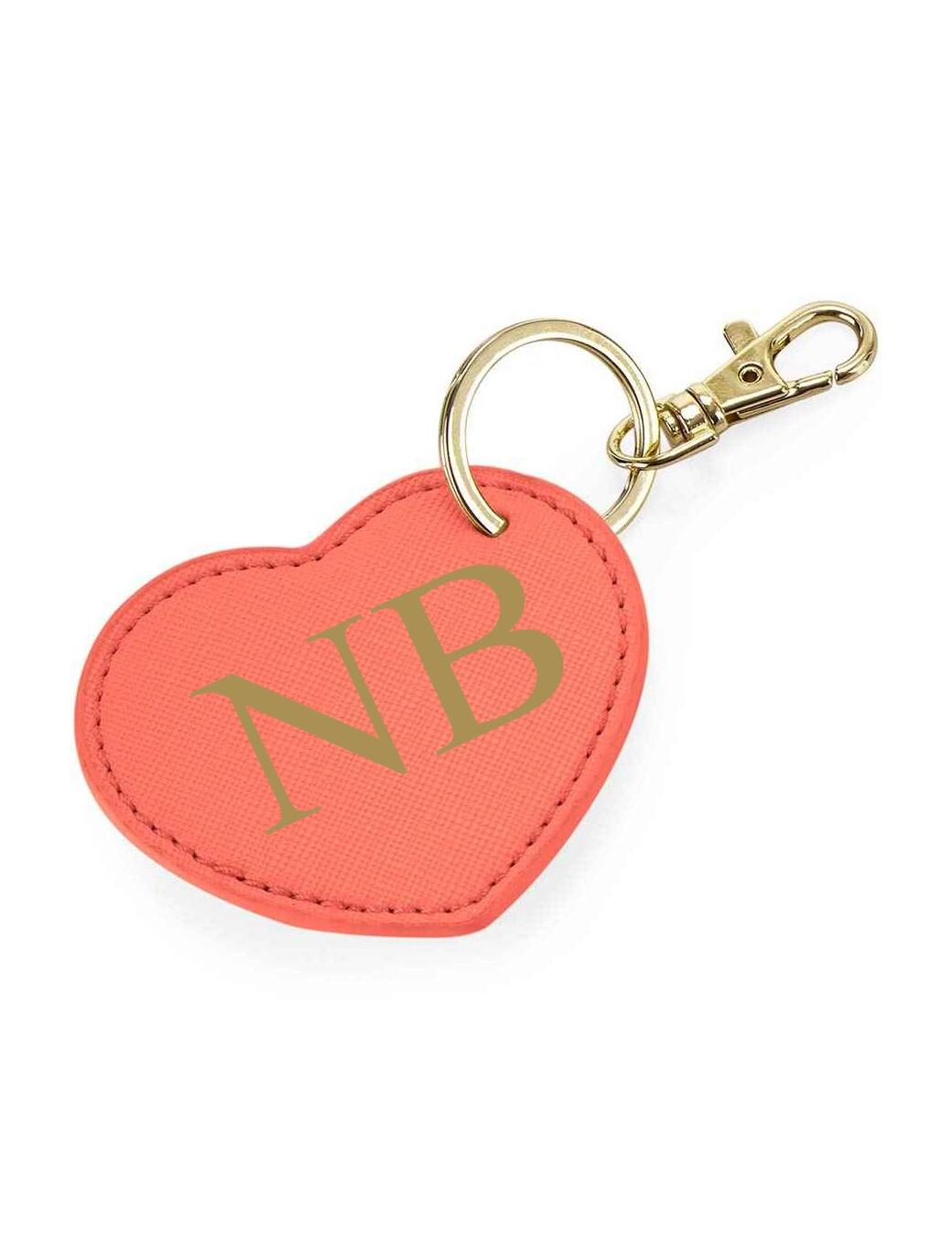 Heart Key Ring with Initials Coral