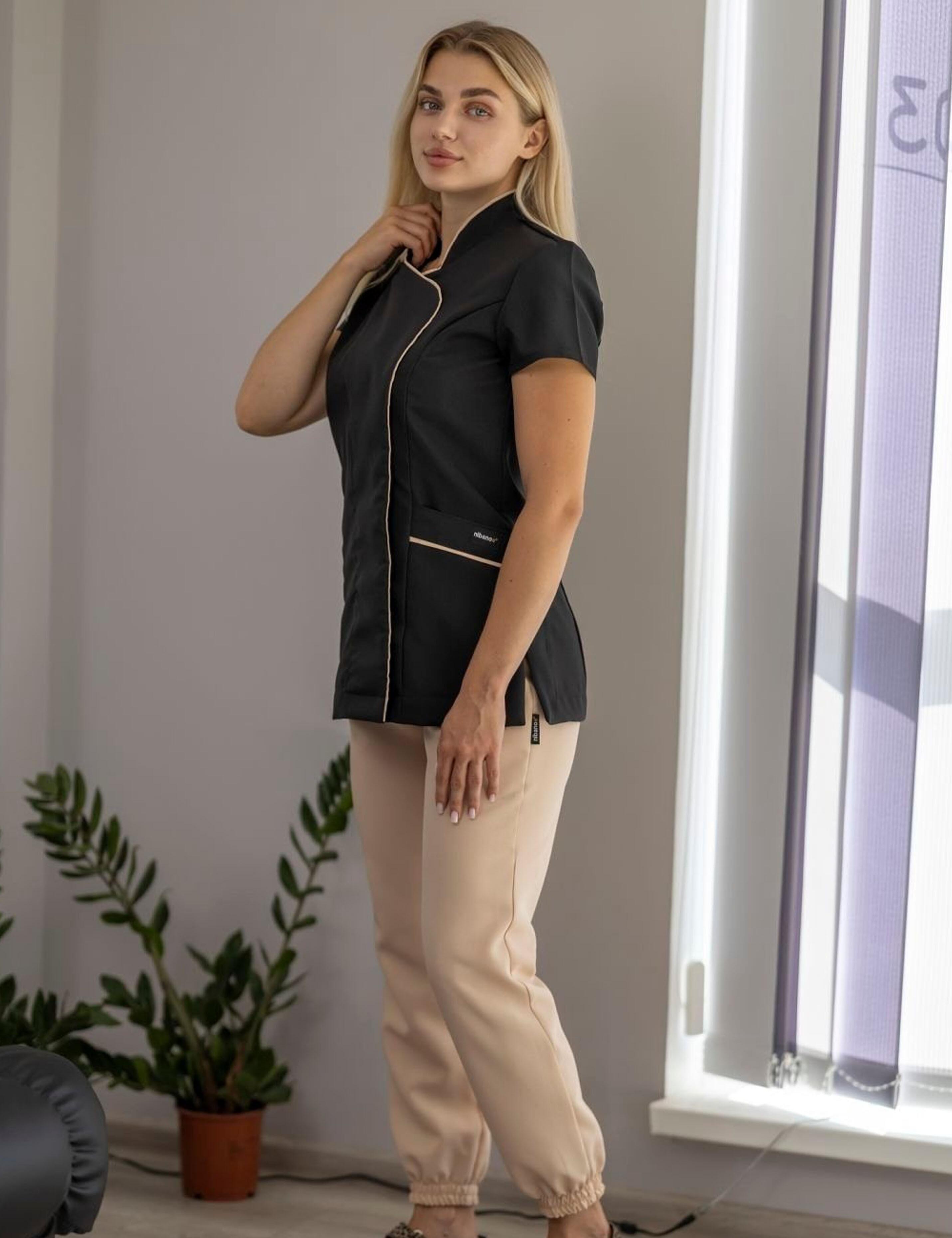 Custom  black beige beauty tunic for beauty salon