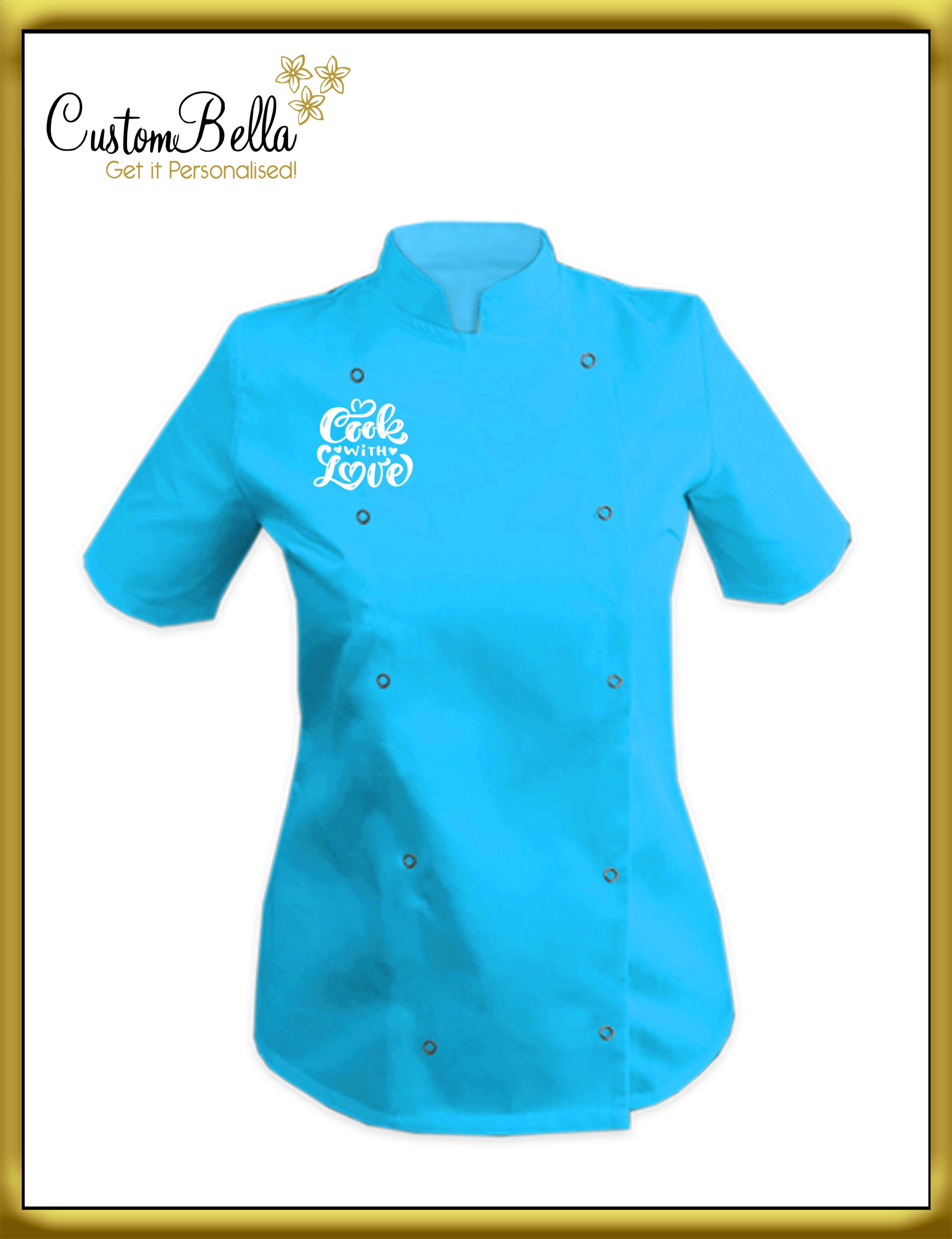 Women's short sleeve chef's Jacket turquoise
